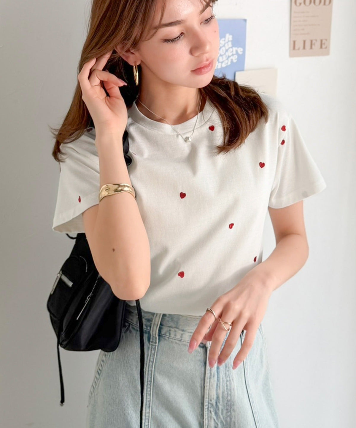 【キッズ】《JaVaジャバコラボ》親子お揃い リンクコーデできちゃう！ミニハート刺繍Tシャツ（半袖） jk1010470