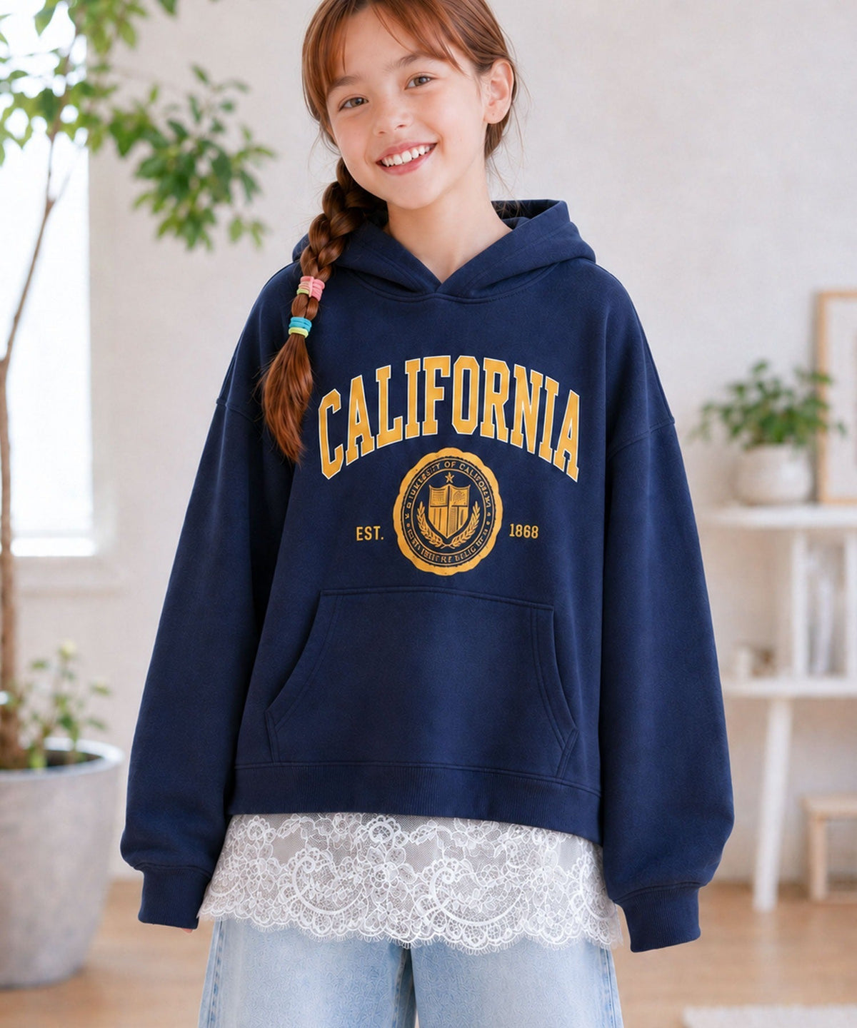 【キッズ】親子お揃いOK♪さらっと今っぽくなる 裾レースドッキングTシャツ(長袖) ck1020364
