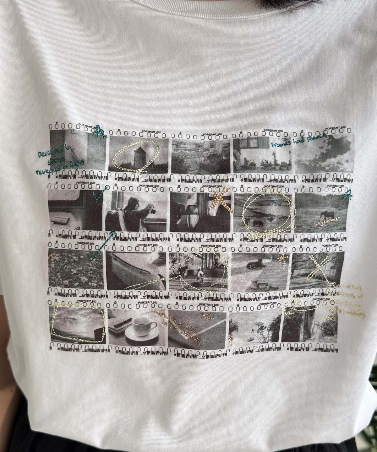 【接触冷感機能付き】ただのTシャツじゃ、終わらない。フィルムネガフォトプリント×ラクガキ刺繍Tシャツ（半袖） ce1260553