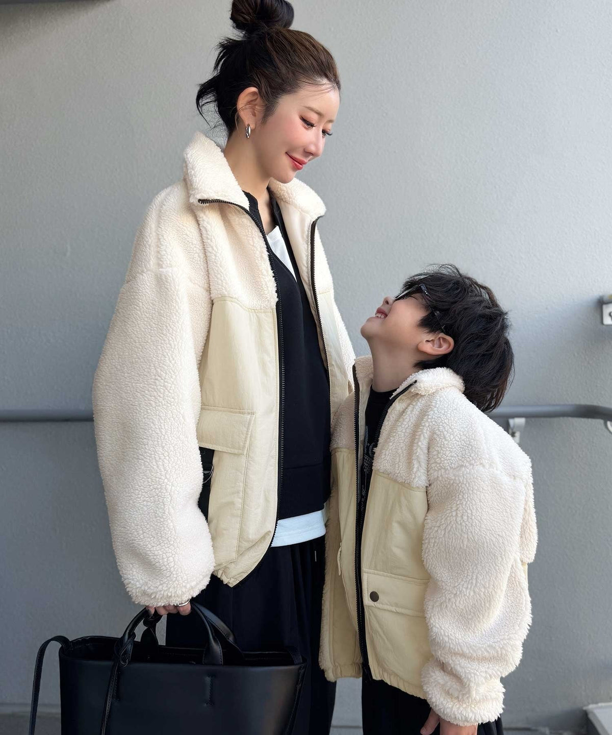 《MAIKOさん×クラシカルエルフコラボ》【親子リンクコーデ可】異素材コンビが魅せる旬のアクティブモード。ボア×ナイロンポケットデザインアウトドアブルゾン ce1010655