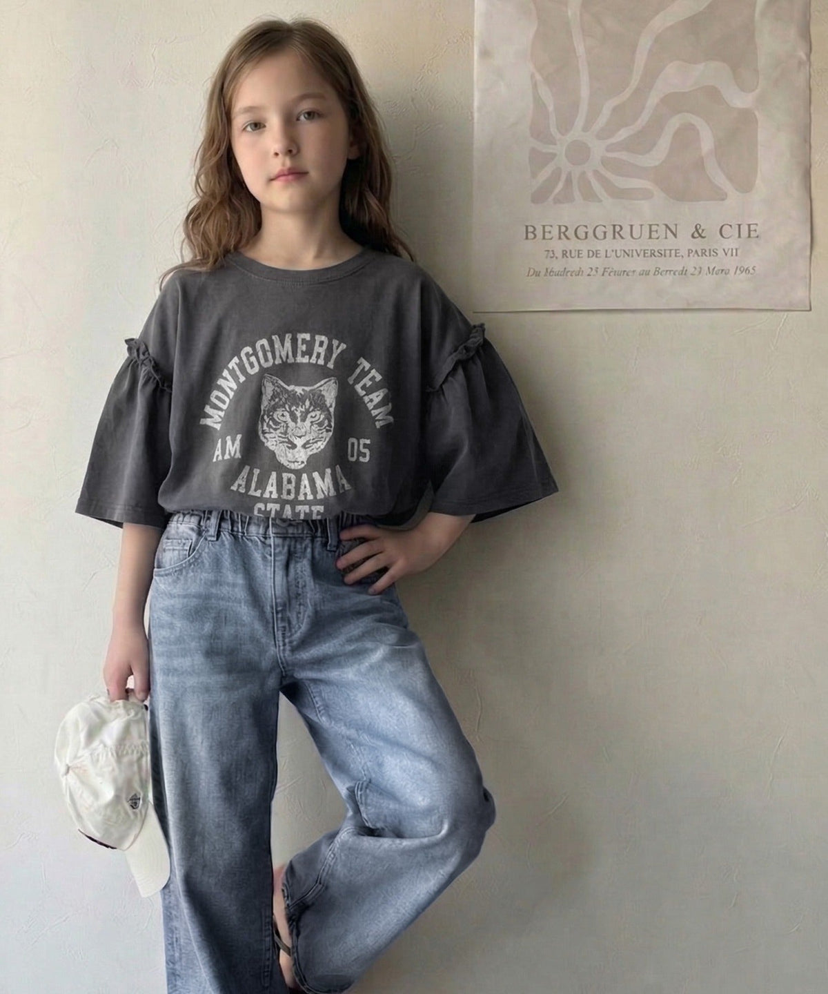 【キッズ】親子リンクコーデ可能◎綿100%カレッジピグメント袖フリルTシャツ ck1020221