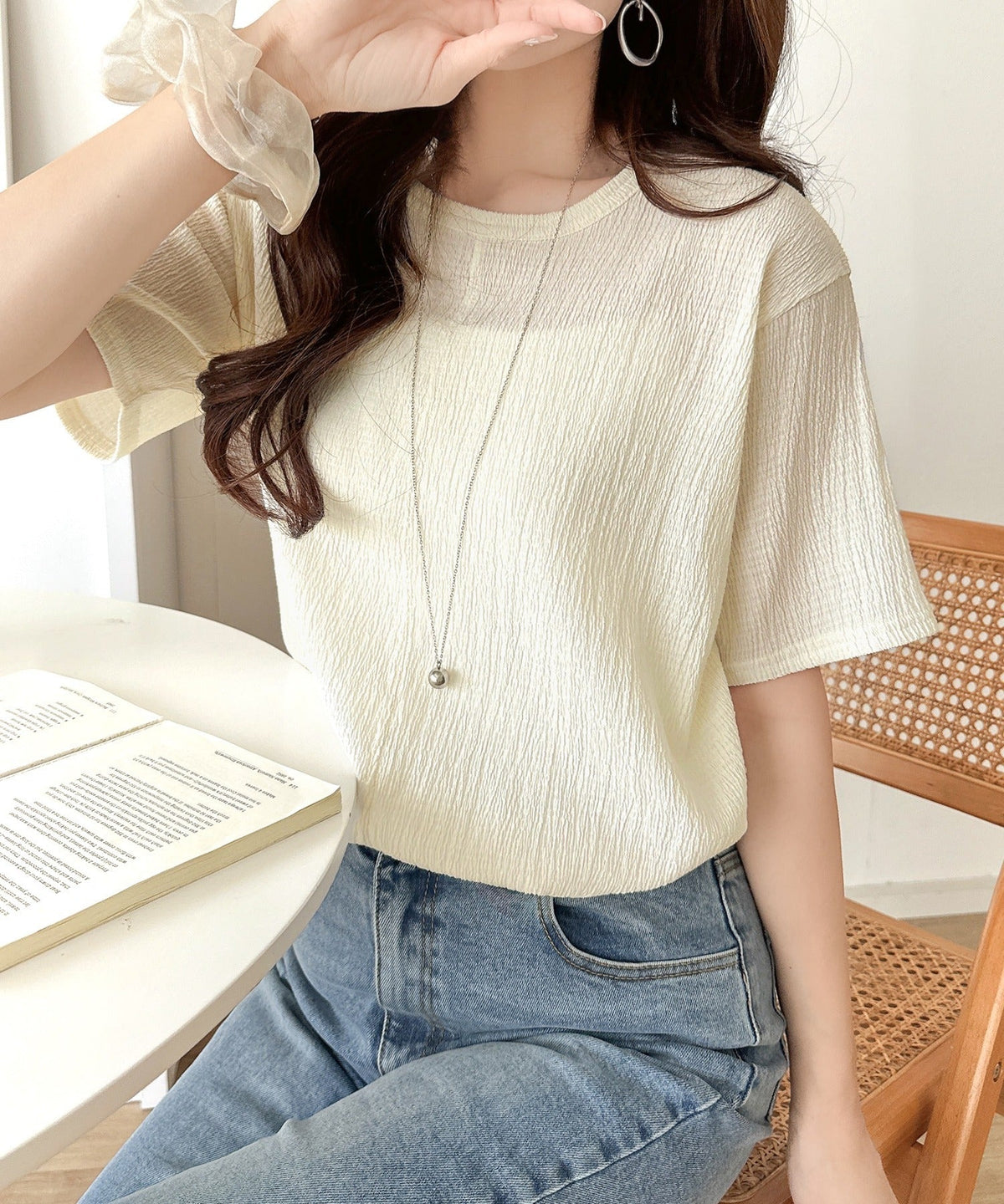 軽やか涼感、さらり抜け感。楊柳ベーシックTシャツ(半袖) ce1260529