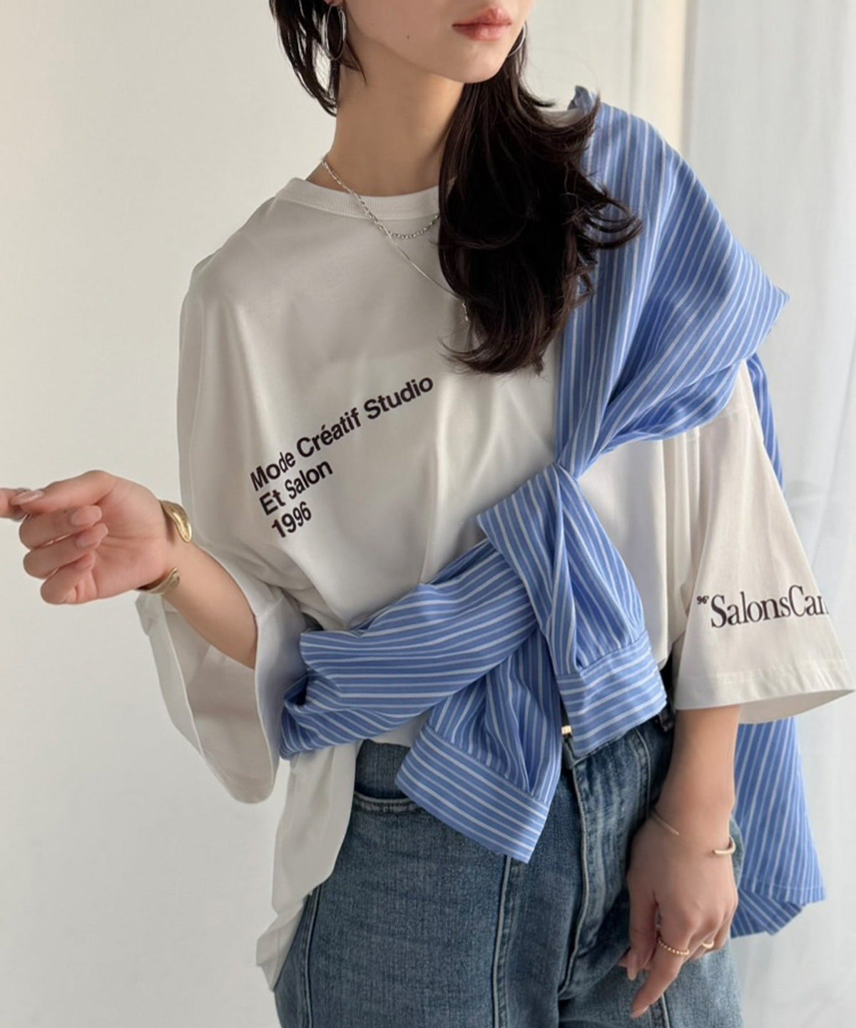 【接触冷感・吸水速乾機能付き】配色ロゴに秘める、大人の遊び心。フロッキーロゴ付きオーバーシルエットTシャツ（半袖） ce1330076
