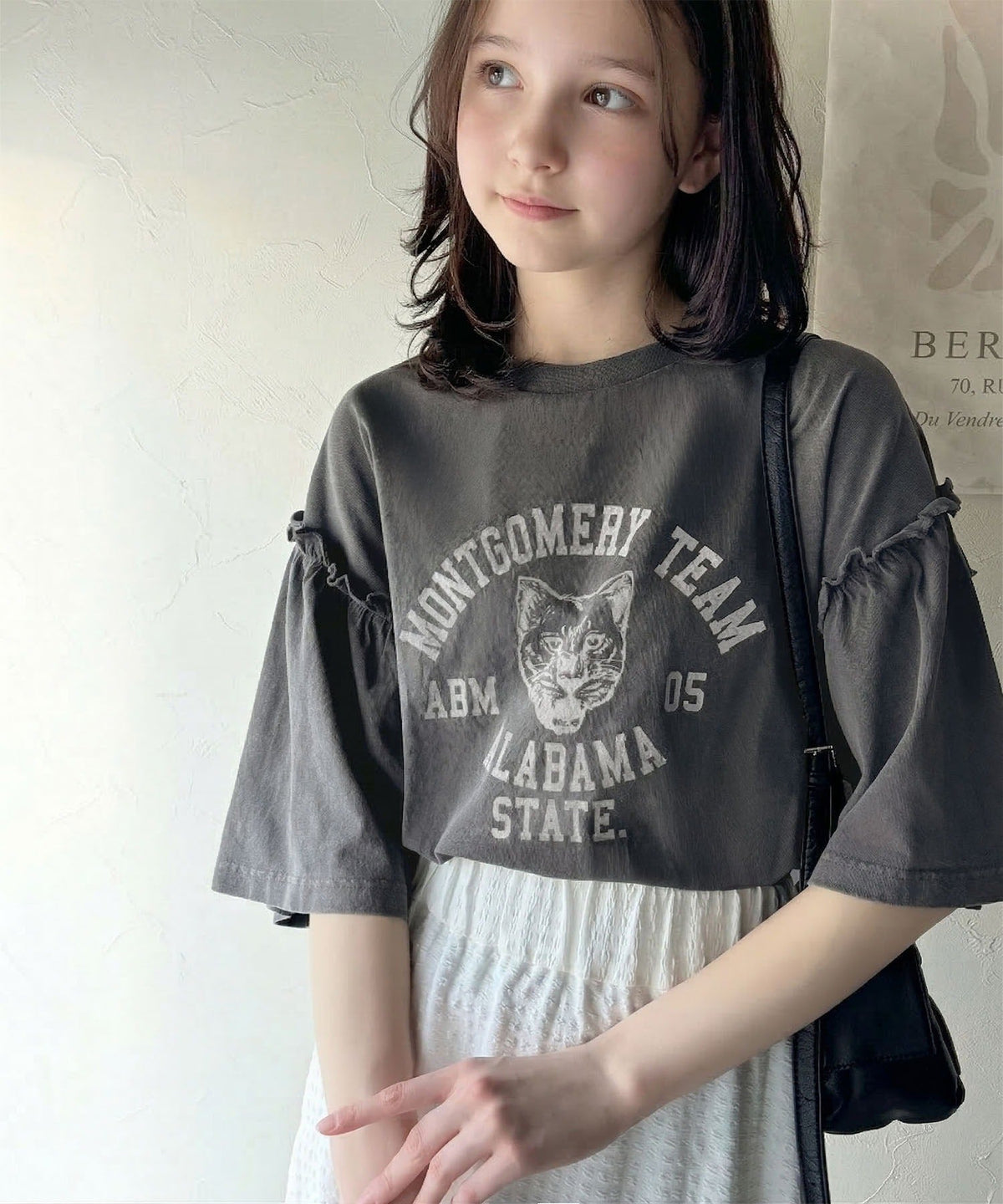 【キッズ】親子リンクコーデ可能◎綿100%カレッジピグメント袖フリルTシャツ ck1020221