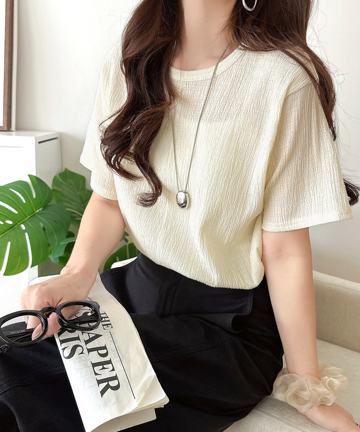 軽やか涼感、さらり抜け感。楊柳ベーシックTシャツ(半袖) ce1260529