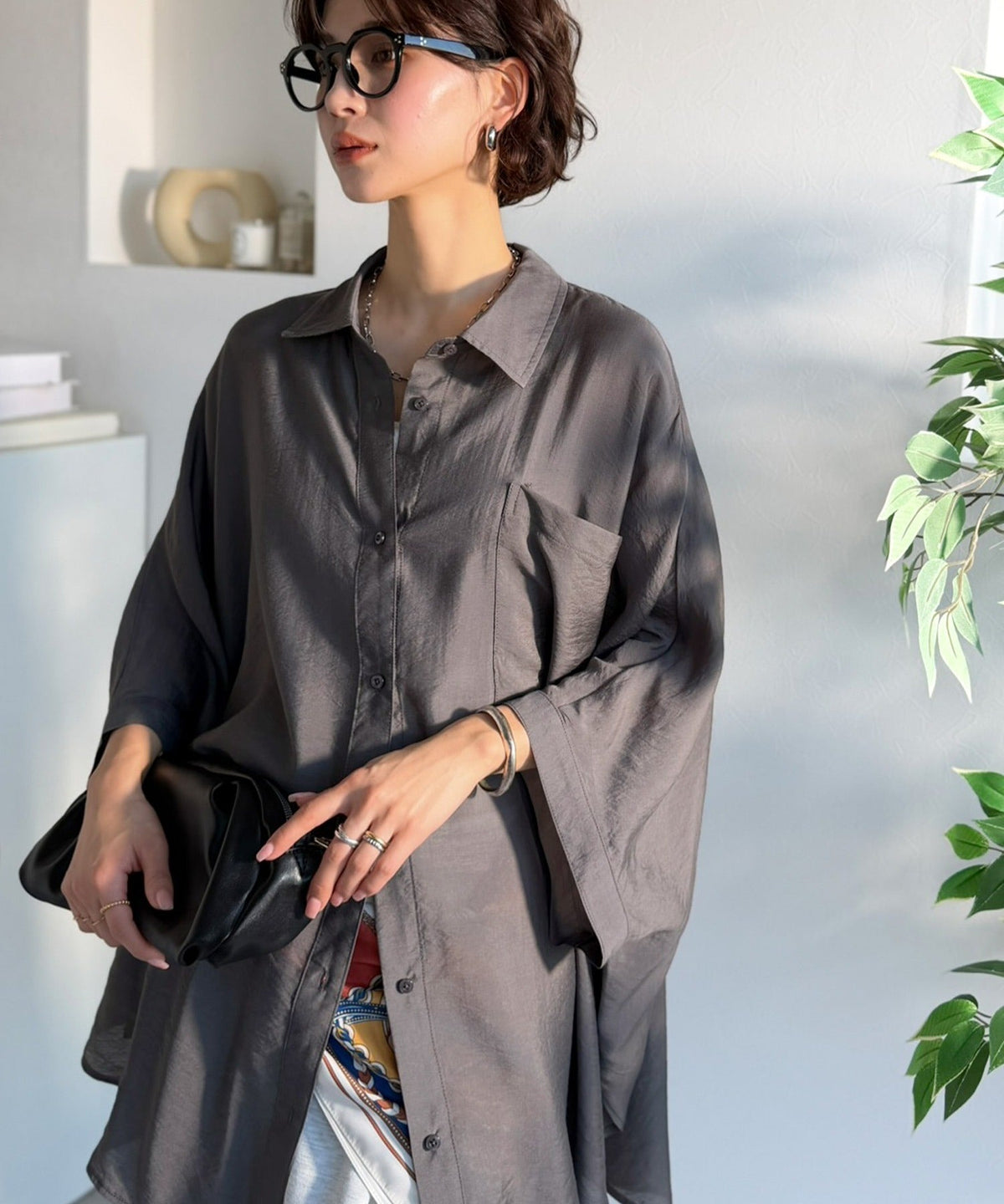 【接触冷感・吸水速乾機能付き】涼しさ＆上品さ。オーバーサイズシアードルマンシャツ（7分袖） ce1010540