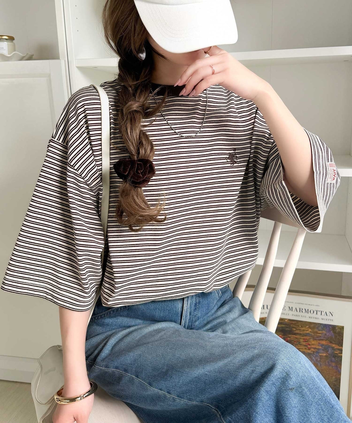《JaVaジャバコラボ》着回し自在で日常に馴染む♪ 胸刺繍マルチボーダーアソートTシャツ jv1330097
