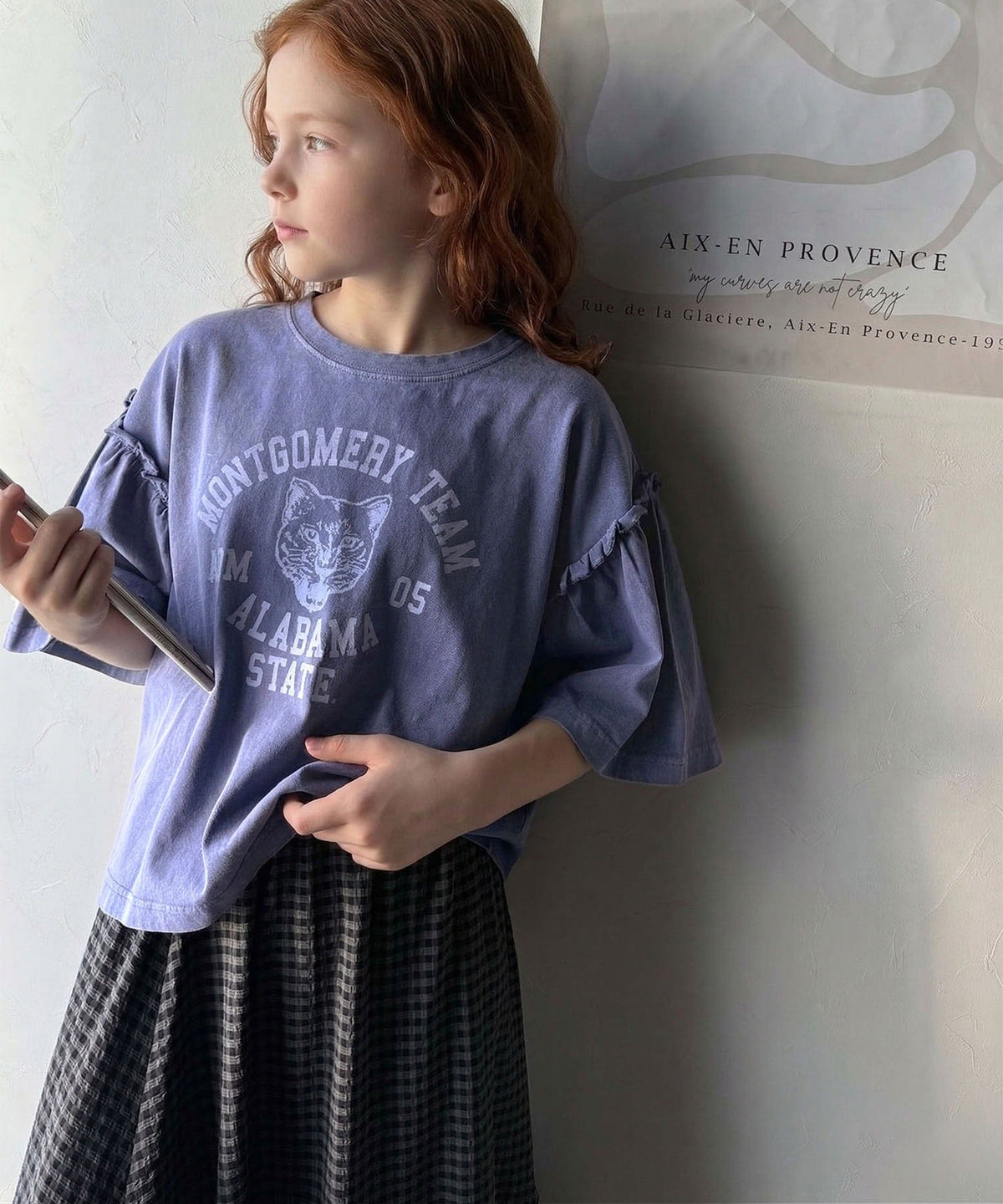 【キッズ】親子リンクコーデ可能◎綿100%カレッジピグメント袖フリルTシャツ ck1020221