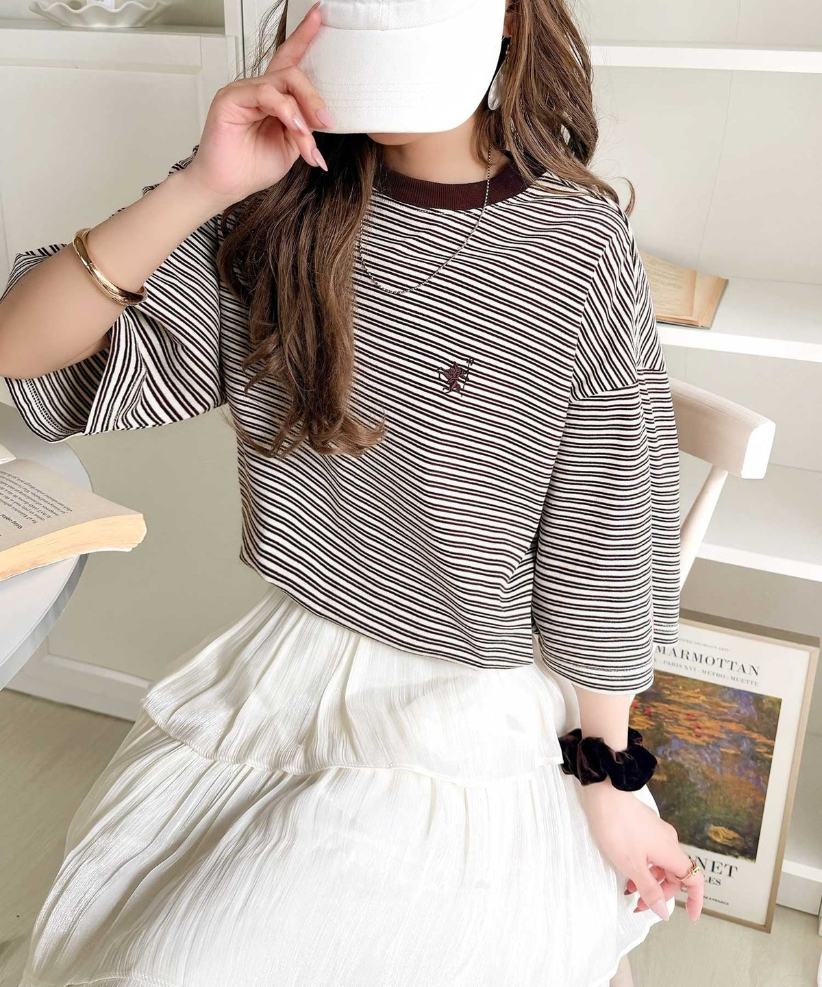 《JaVaジャバコラボ》着回し自在で日常に馴染む♪ 胸刺繍マルチボーダーアソートTシャツ jv1330097