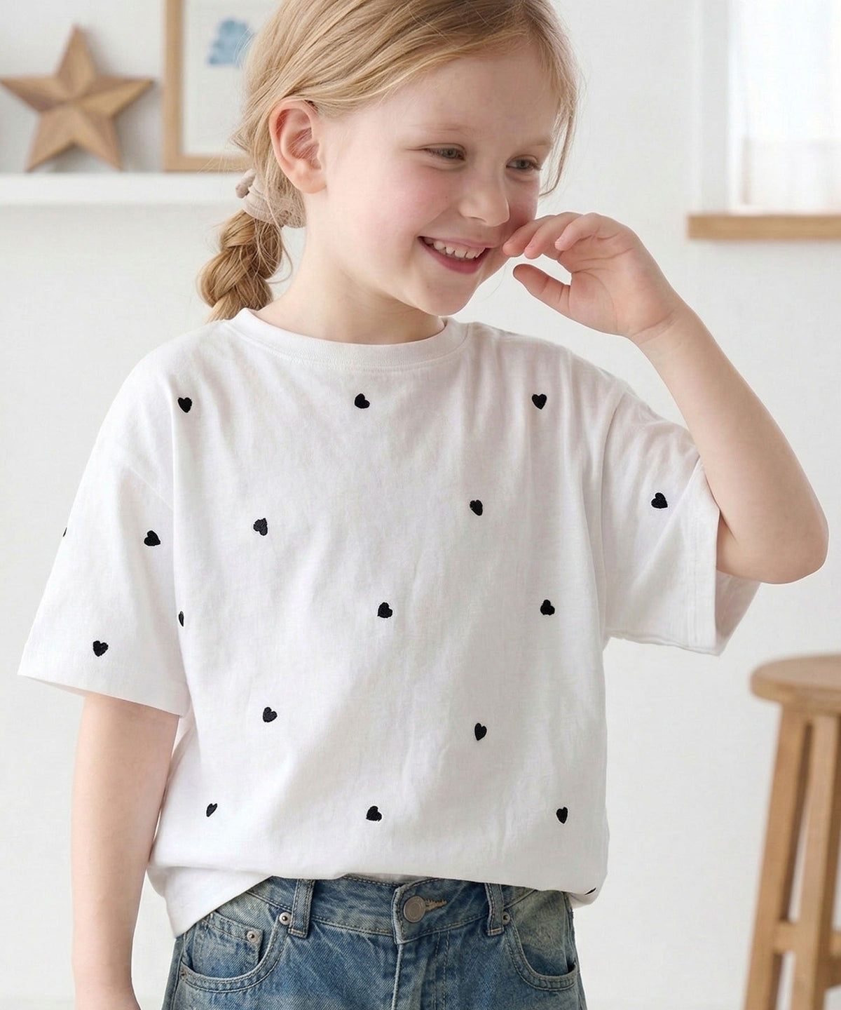 【キッズ】《JaVaジャバコラボ》親子お揃い リンクコーデできちゃう！ミニハート刺繍Tシャツ（半袖） jk1010470