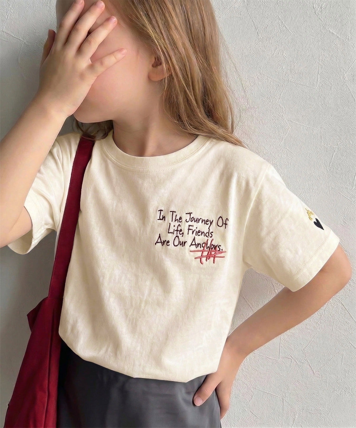 【キッズ】親子リンクコーデも楽しめる！綿100%らくがき風刺繍 無地＆ボーダー柄半袖Tシャツ ck1260396