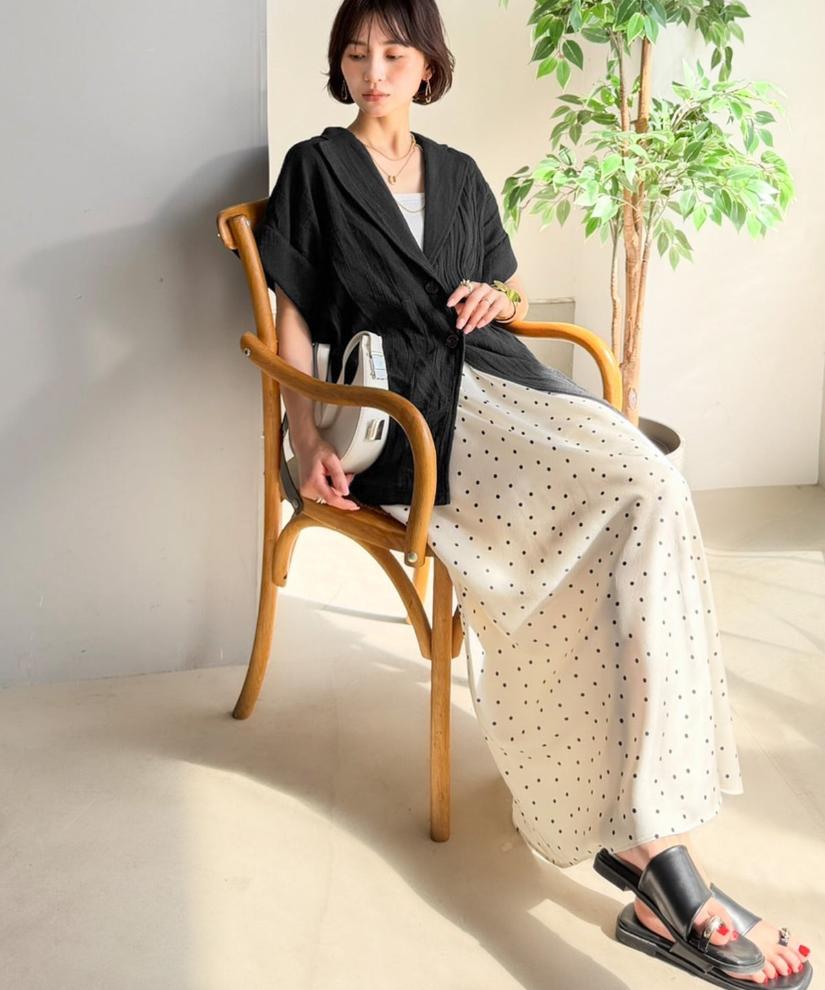 軽やかに羽織れて大人カジュアル映え。パナマ風チェック半袖ジャケット ce1010592