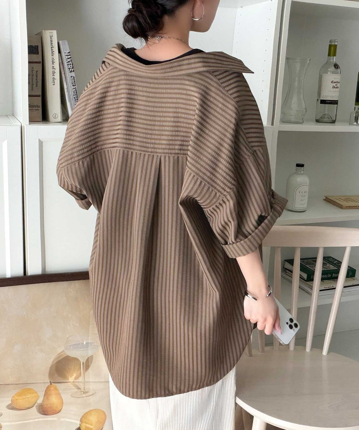 【接触冷感・吸水速乾・UVカット・防シワ機能付き】愛されレトロムードな大人カジュアル♪ドビーストライプロールアップシャツ（半袖） ce1265072