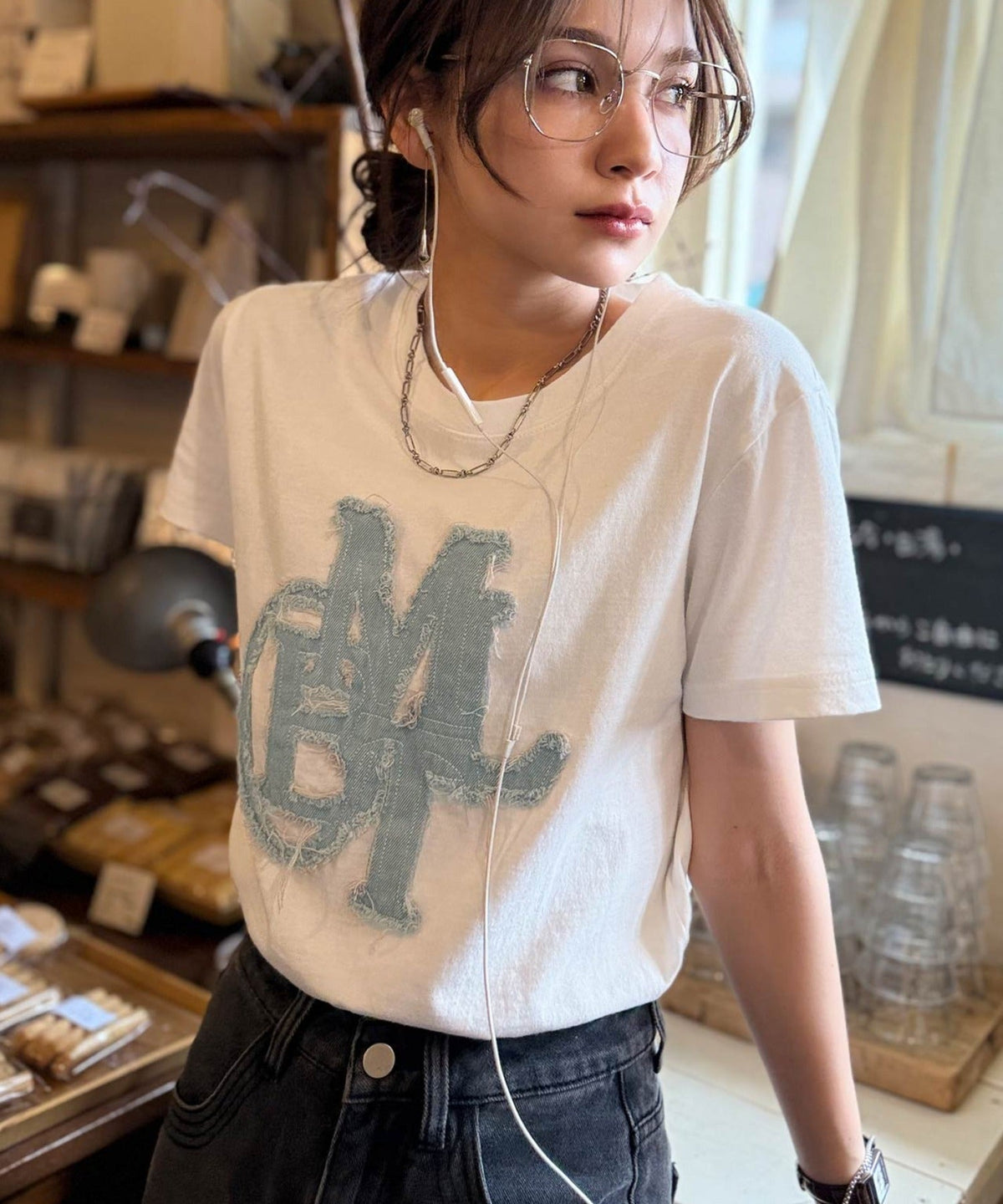 【キッズ】親子リンクコーデ可能♪毎日着せたい 綿100％デニムワッペンフリンジ使いTシャツ mk1329037