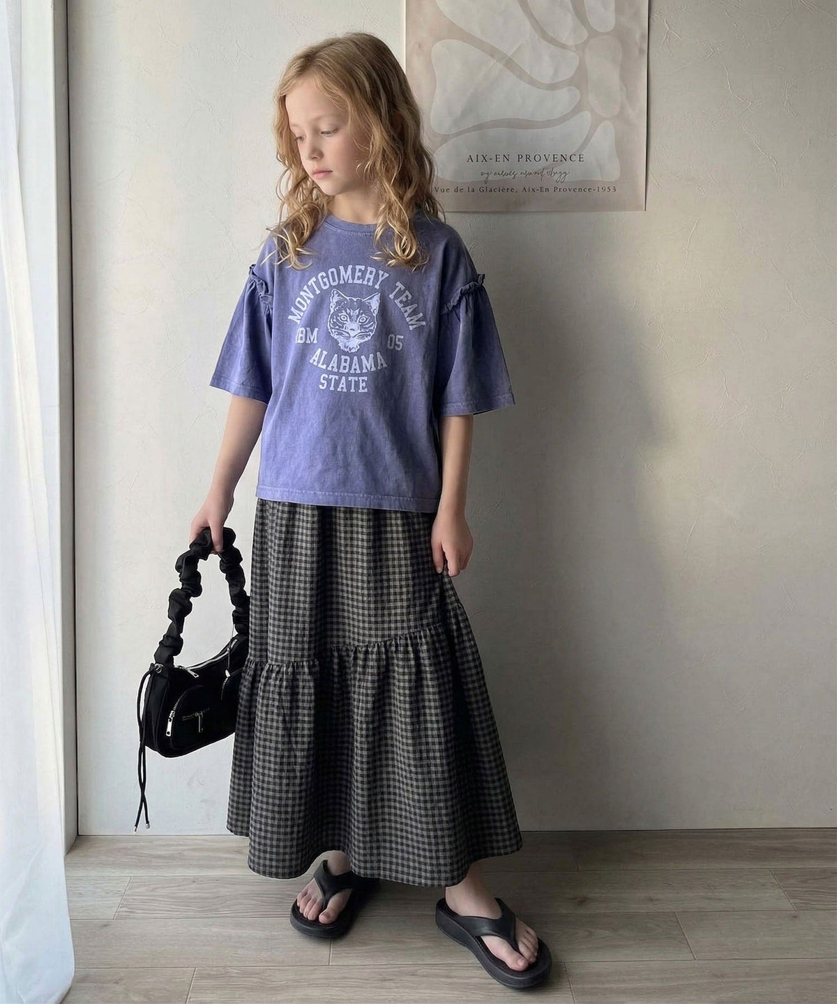 【キッズ】親子リンクコーデ可能◎綿100%カレッジピグメント袖フリルTシャツ ck1020221