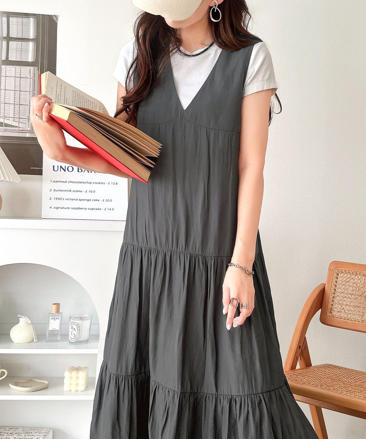 リラックスを叶える。 ふんわり揺れるティアードが、軽やかな着心地。前後2wayノースリーブティアードワンピース（ロング丈） ce1265058