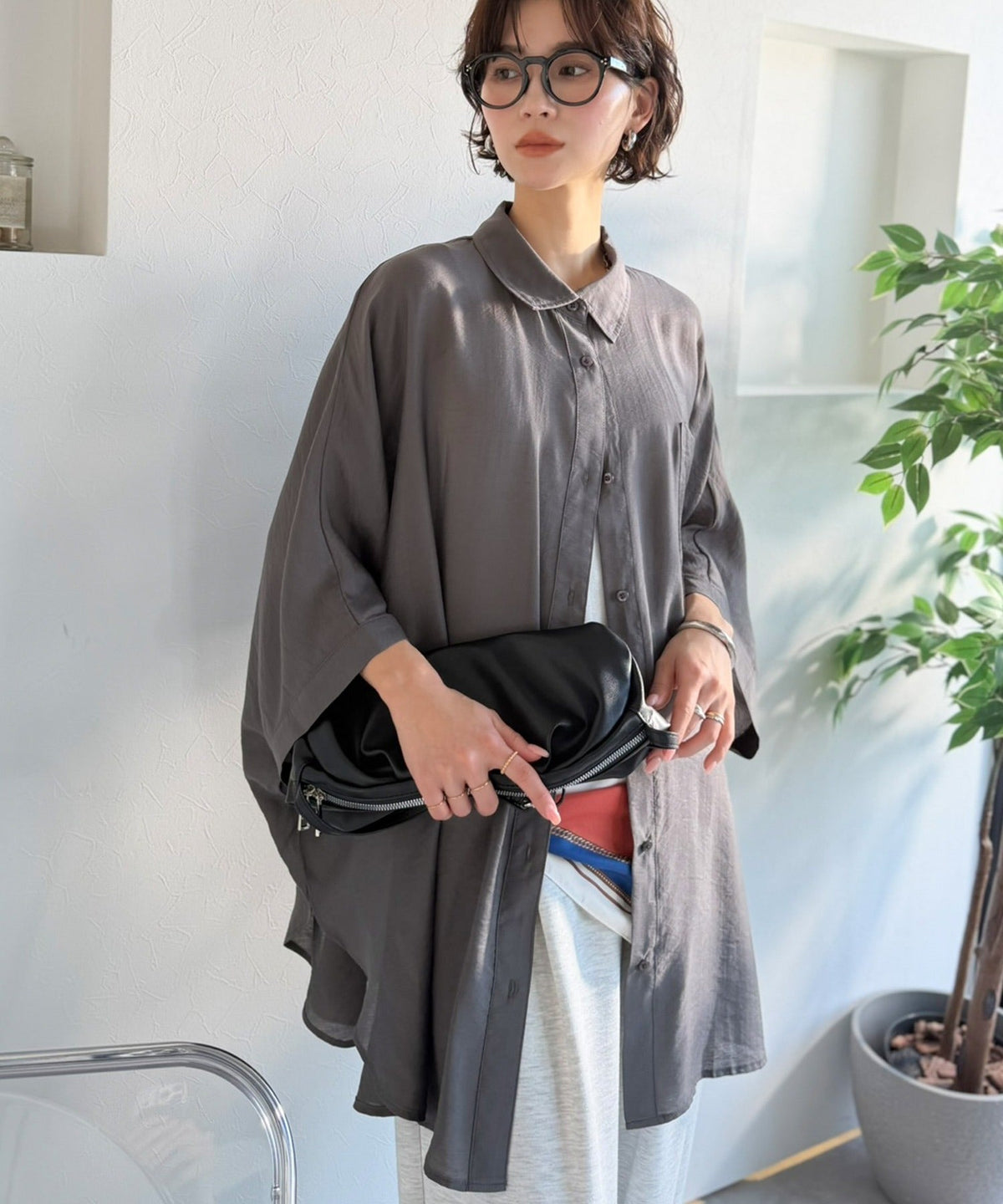 【接触冷感・吸水速乾機能付き】涼しさ＆上品さ。オーバーサイズシアードルマンシャツ（7分袖） ce1010540