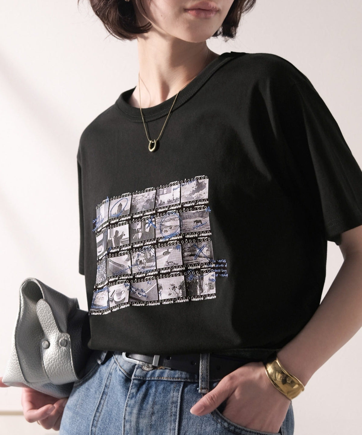 【接触冷感機能付き】ただのTシャツじゃ、終わらない。フィルムネガフォトプリント×ラクガキ刺繍Tシャツ（半袖） ce1260553