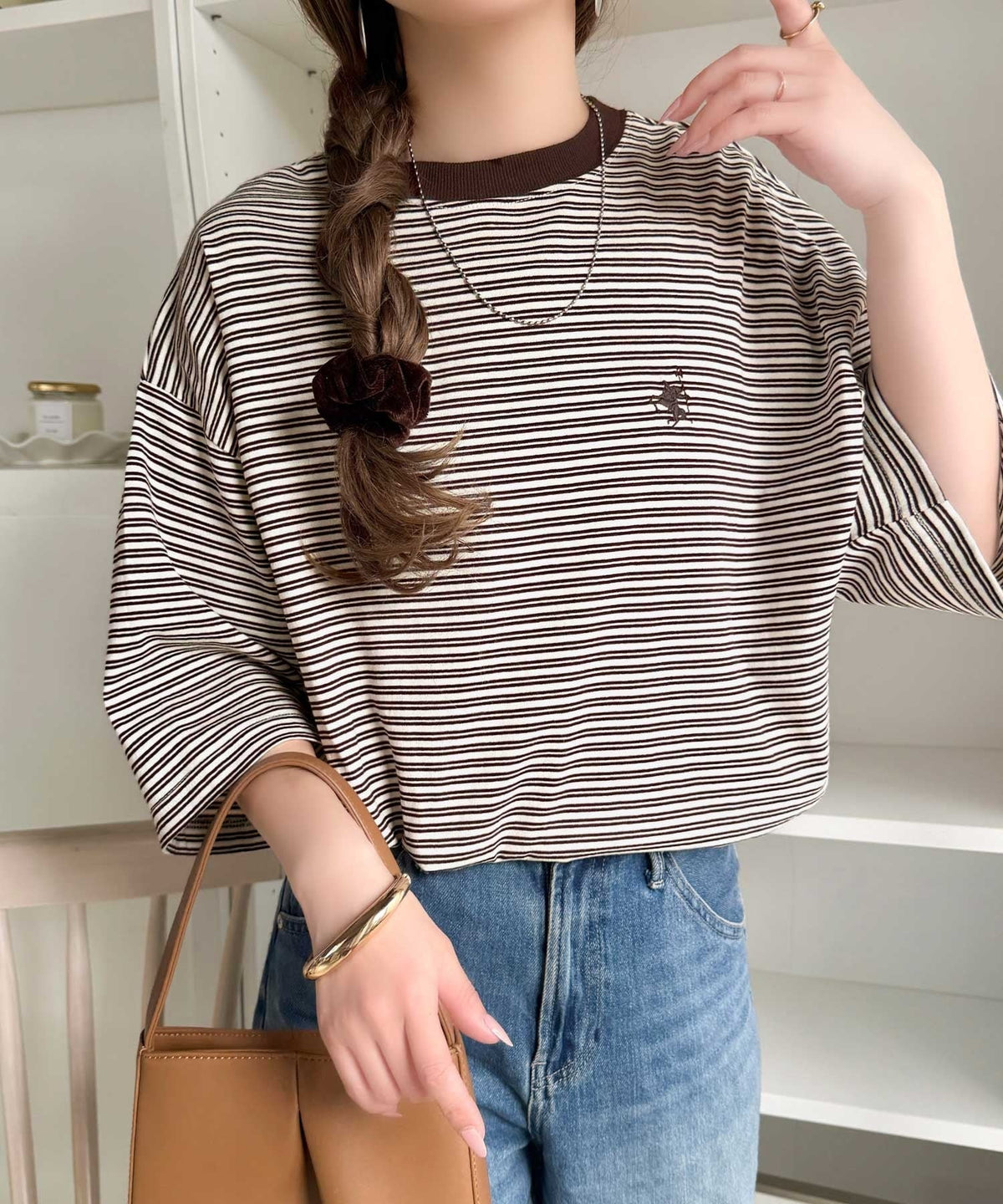 《JaVaジャバコラボ》着回し自在で日常に馴染む♪ 胸刺繍マルチボーダーアソートTシャツ jv1330097