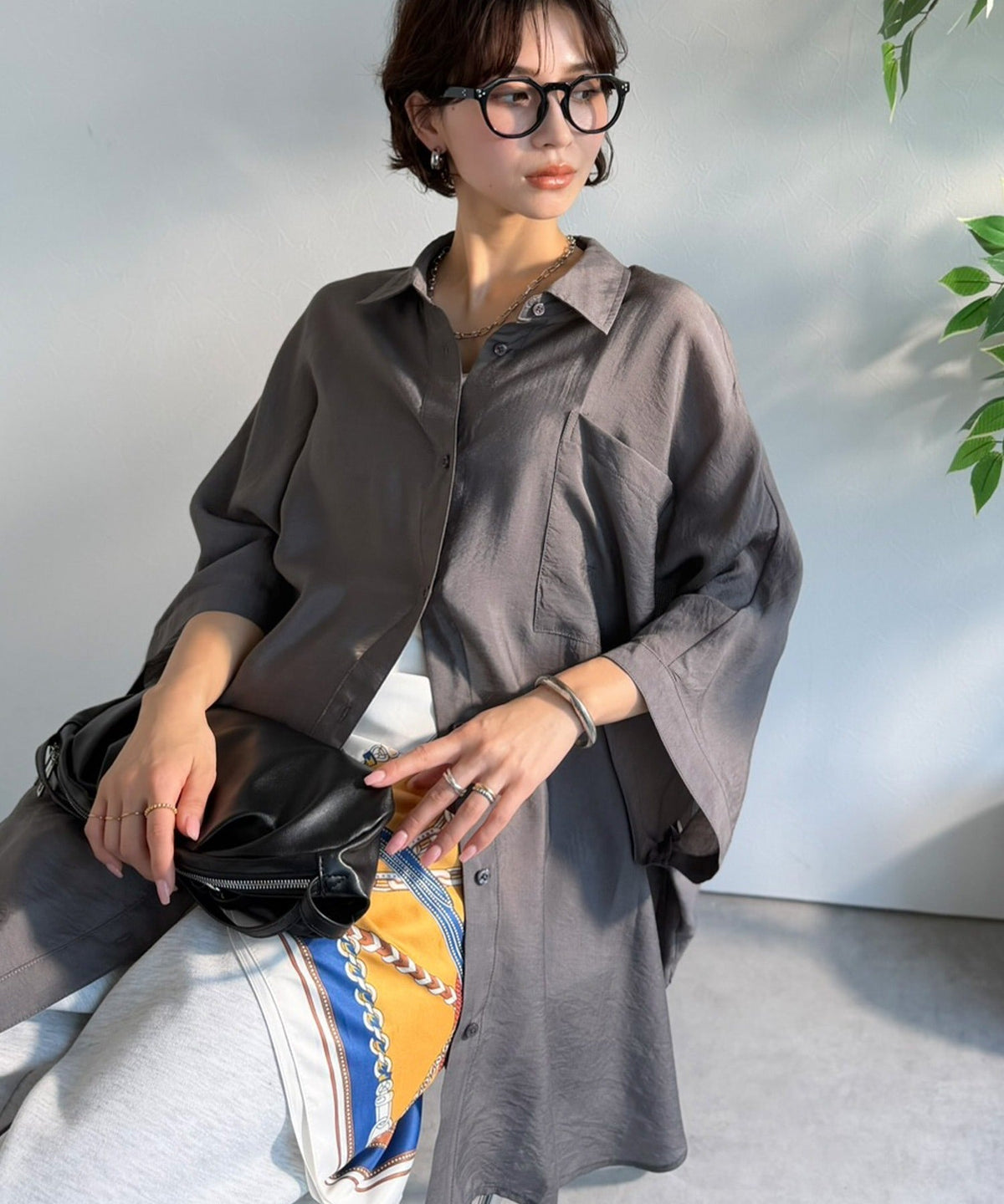 【接触冷感・吸水速乾機能付き】涼しさ＆上品さ。オーバーサイズシアードルマンシャツ（7分袖） ce1010540
