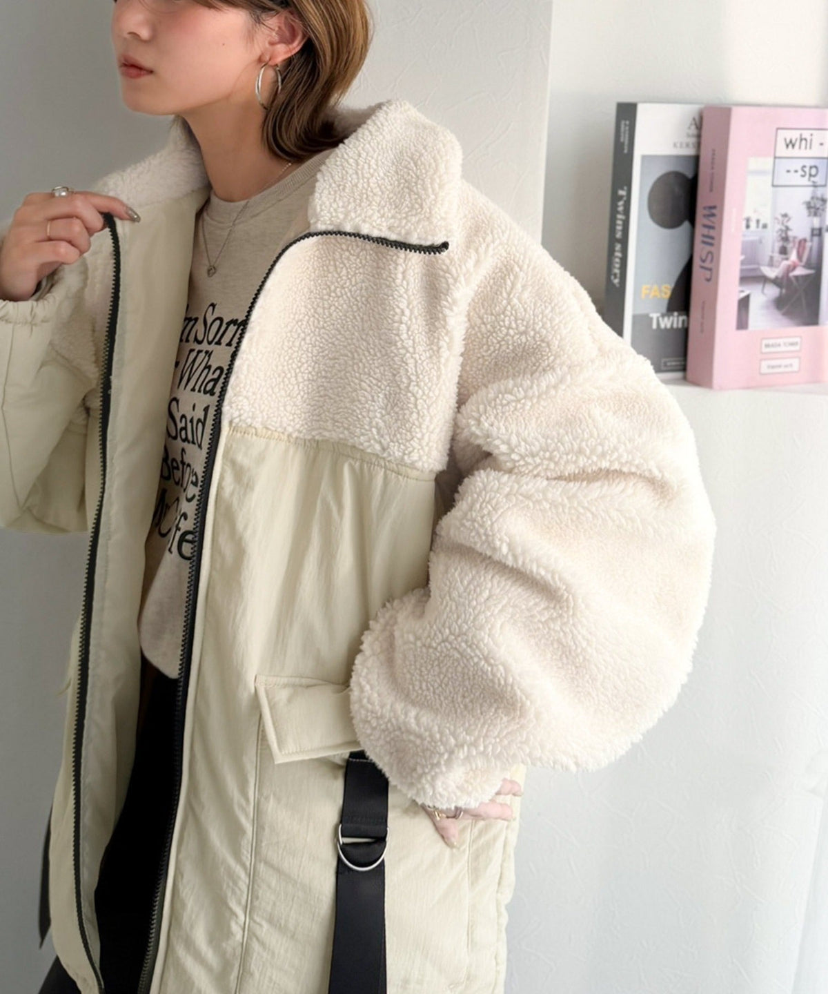 《MAIKOさん×クラシカルエルフコラボ》【親子リンクコーデ可】異素材コンビが魅せる旬のアクティブモード。ボア×ナイロンポケットデザインアウトドアブルゾン ce1010655