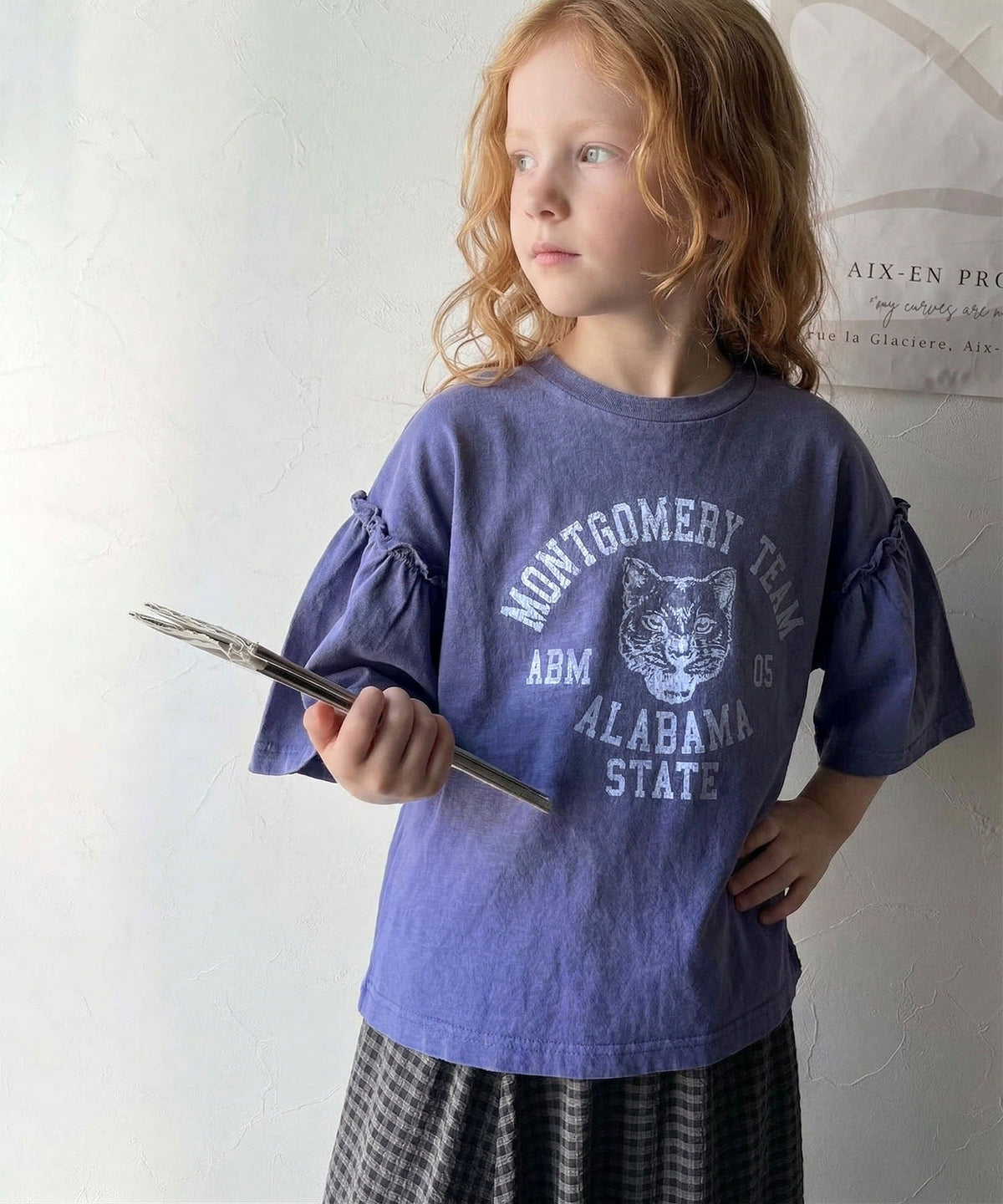 【キッズ】親子リンクコーデ可能◎綿100%カレッジピグメント袖フリルTシャツ ck1020221