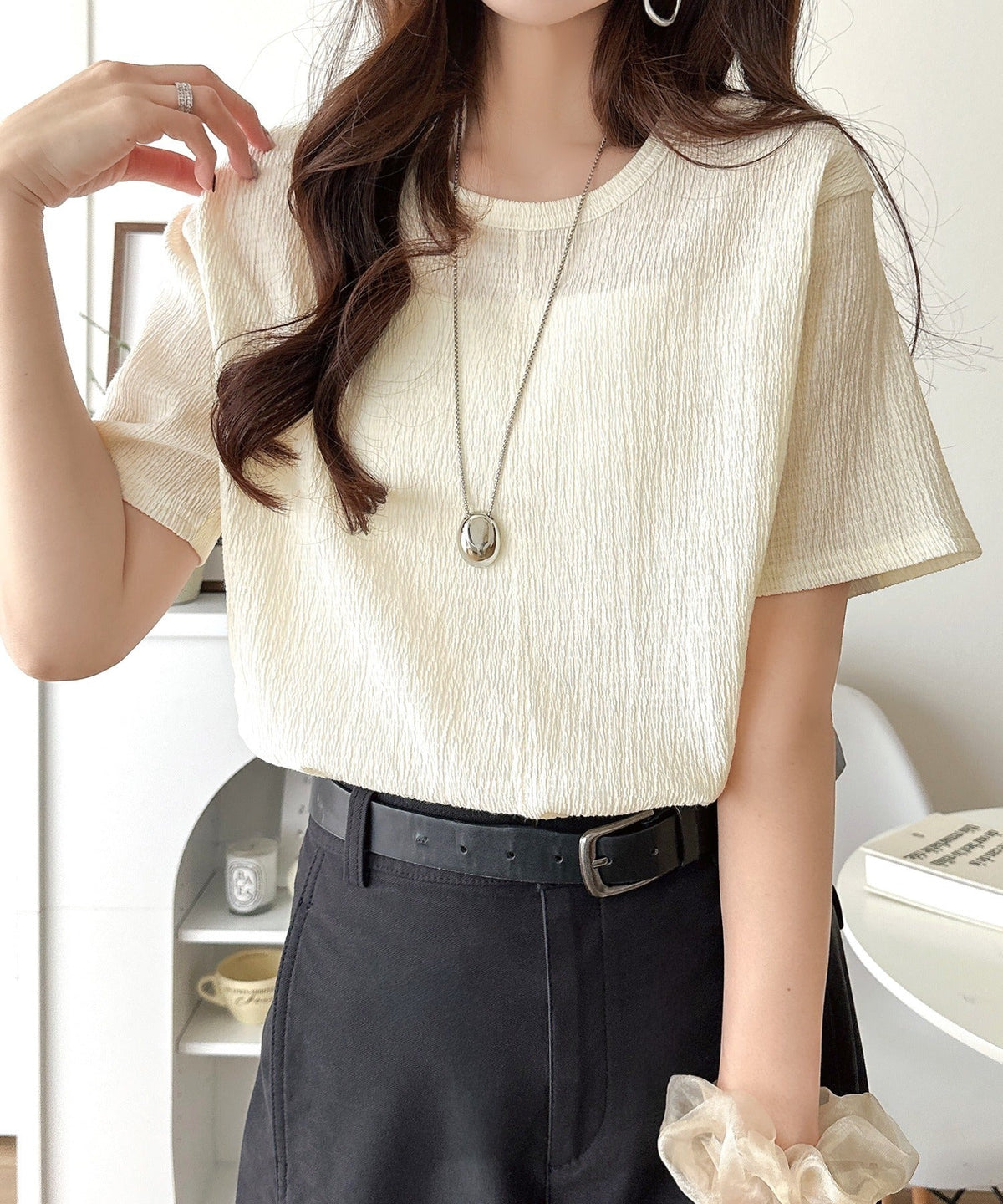 軽やか涼感、さらり抜け感。楊柳ベーシックTシャツ(半袖) ce1260529