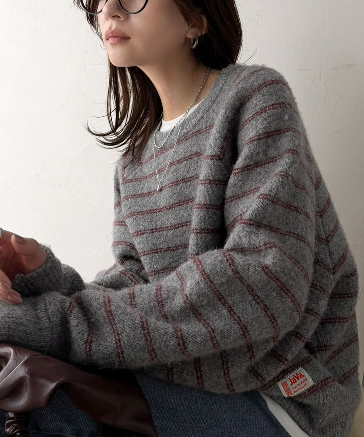 《JaVaジャバコラボ》王道ボーダーも、あざと可愛く。ボリューム袖ラグランニットプルオーバー（長袖） jv1050384