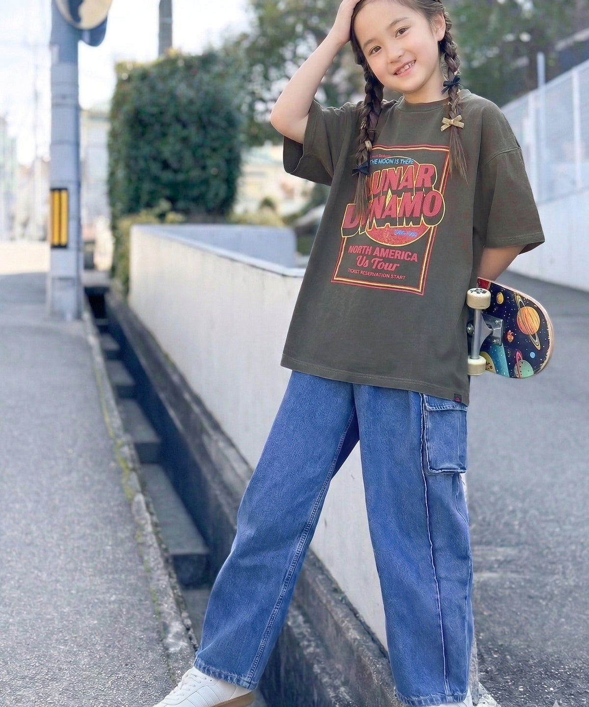 【キッズ】《JaVaジャバ コラボ》綿100％親子リンクコーデも楽しめる！こなれ感抜群のピグメントT。JAVAピグメントツアーロゴビッグTシャツ jk1029024