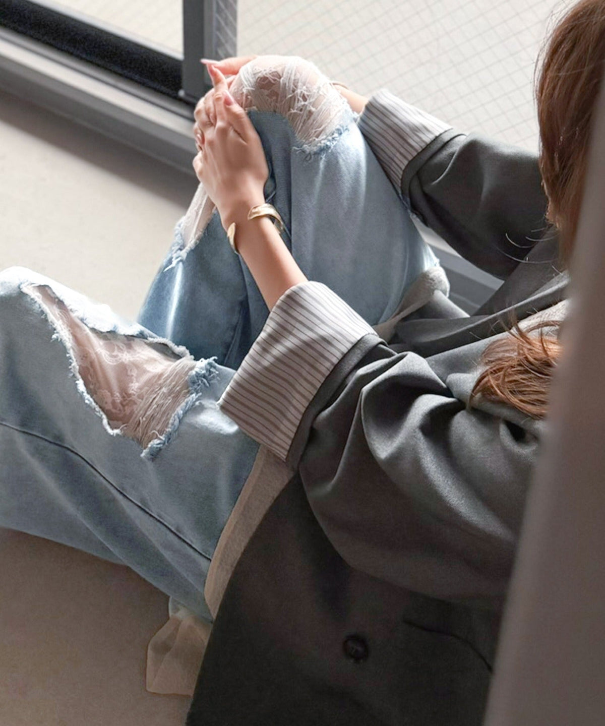 【mily bilet】ラフに可愛く、ちょっと大胆。ダメージレースデニムパンツ（ワイド） mi0909022