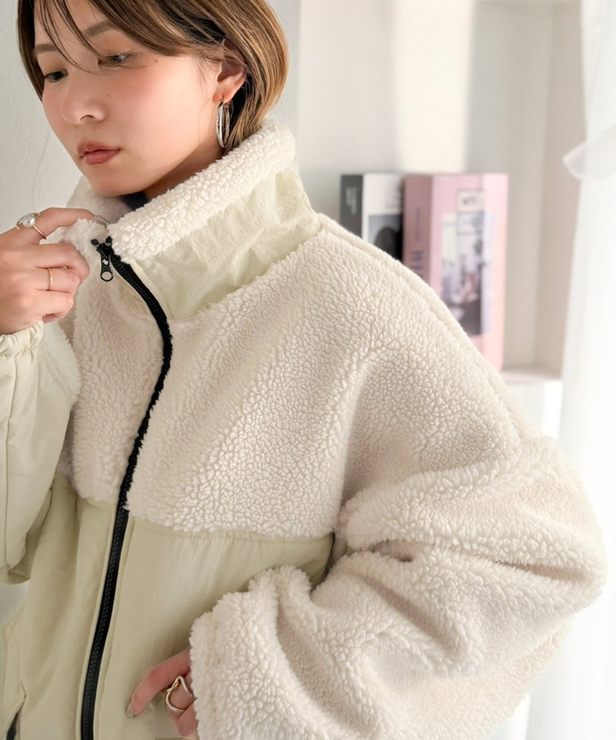 《MAIKOさん×クラシカルエルフコラボ》【親子リンクコーデ可】異素材コンビが魅せる旬のアクティブモード。ボア×ナイロンポケットデザインアウトドアブルゾン ce1010655