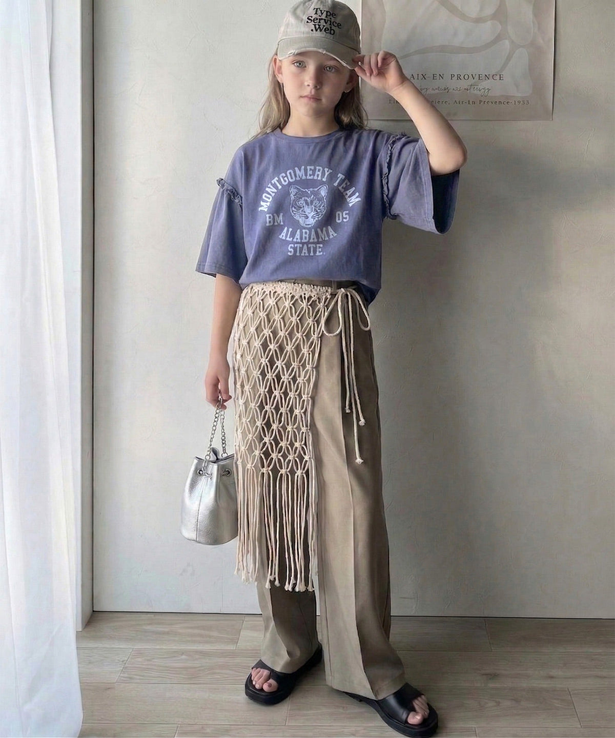 【キッズ】親子リンクコーデ可能◎綿100%カレッジピグメント袖フリルTシャツ ck1020221