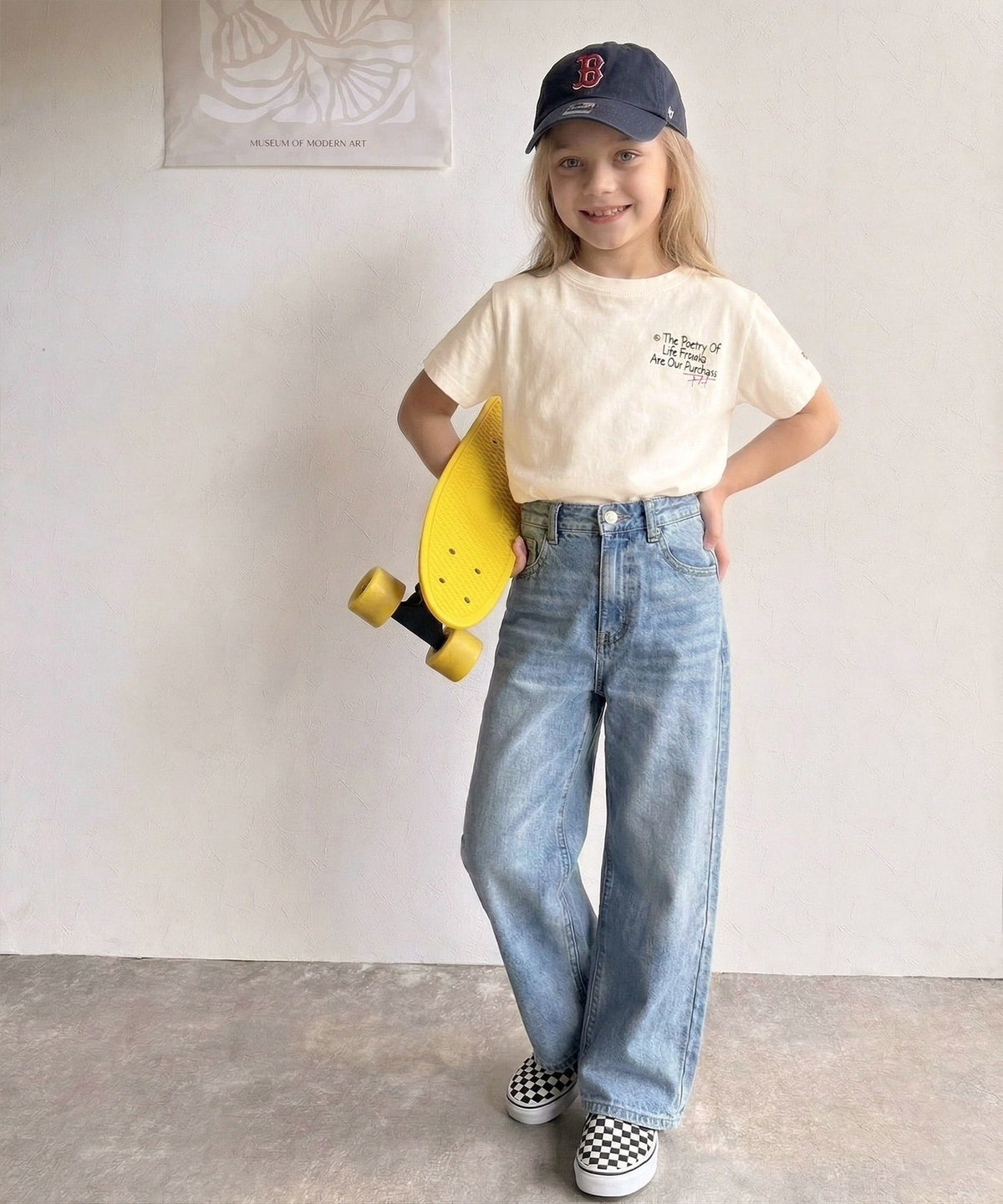 【キッズ】親子リンクコーデも楽しめる！綿100%らくがき風刺繍 無地＆ボーダー柄半袖Tシャツ ck1260396
