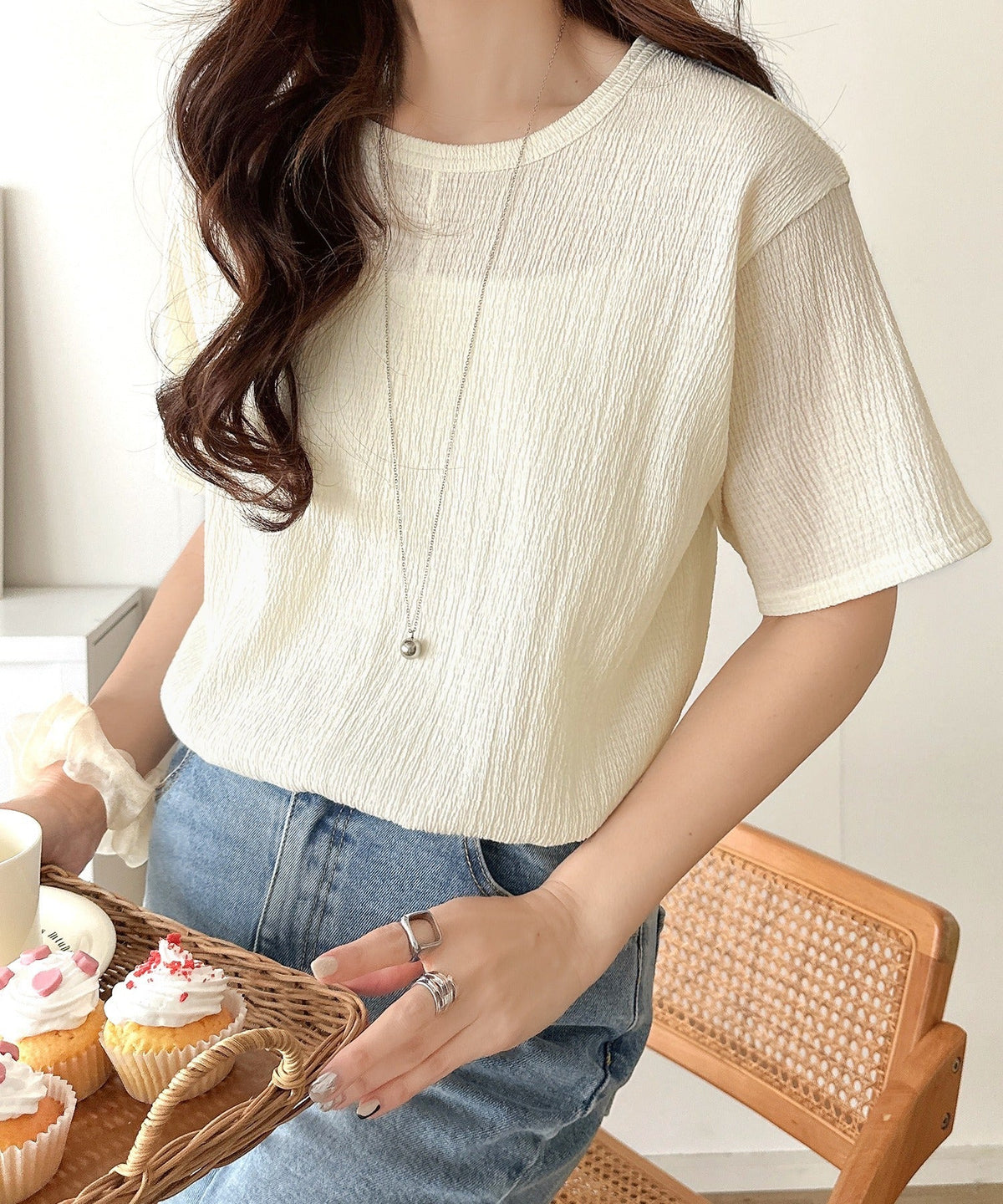 軽やか涼感、さらり抜け感。楊柳ベーシックTシャツ(半袖) ce1260529