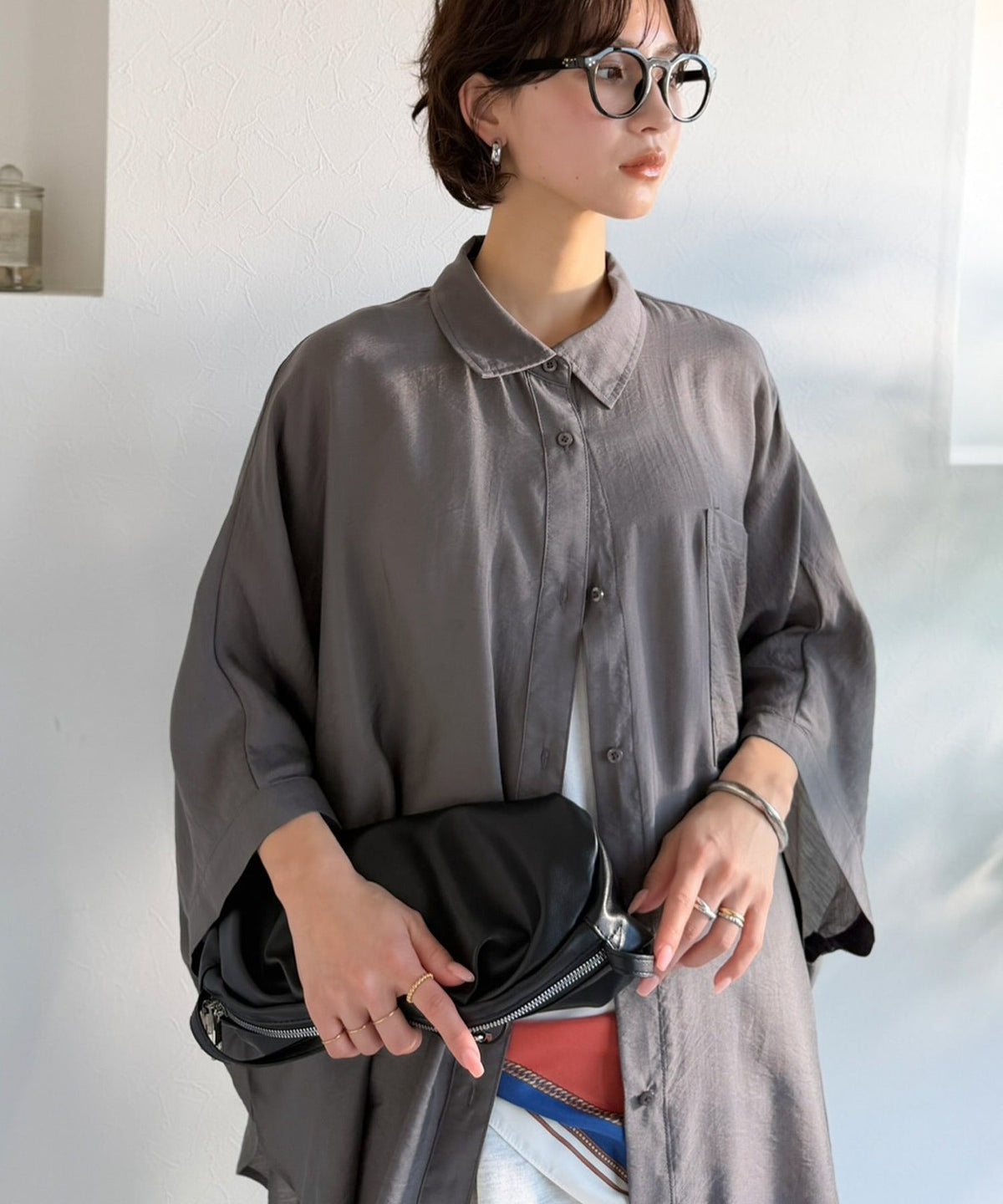 【接触冷感・吸水速乾機能付き】涼しさ＆上品さ。オーバーサイズシアードルマンシャツ（7分袖） ce1010540