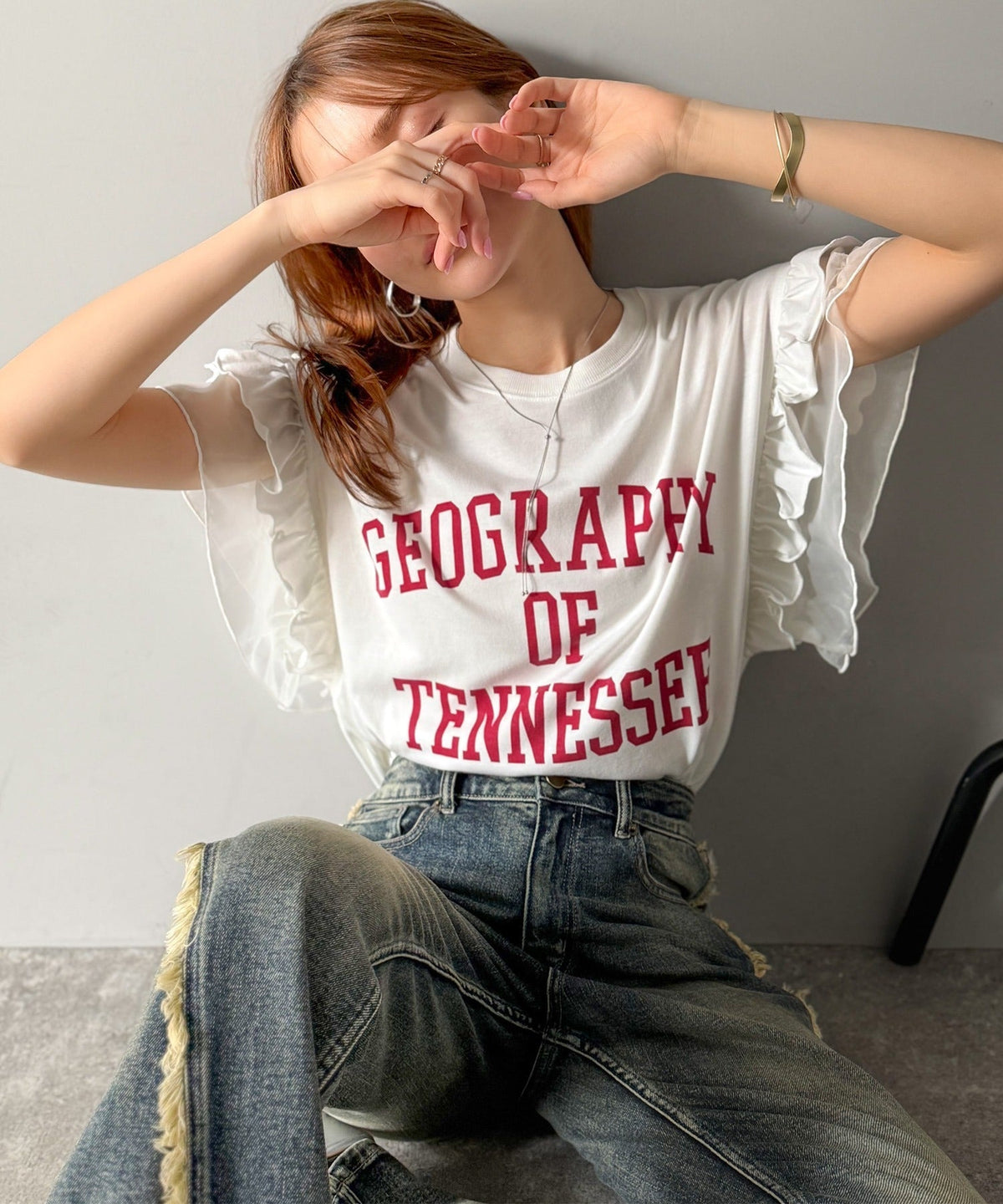 【mily bilet】【キッズ】 親子リンクコーデ可能◎ダブルフリル袖カレッジライクロゴゆるTシャツ mk1329036