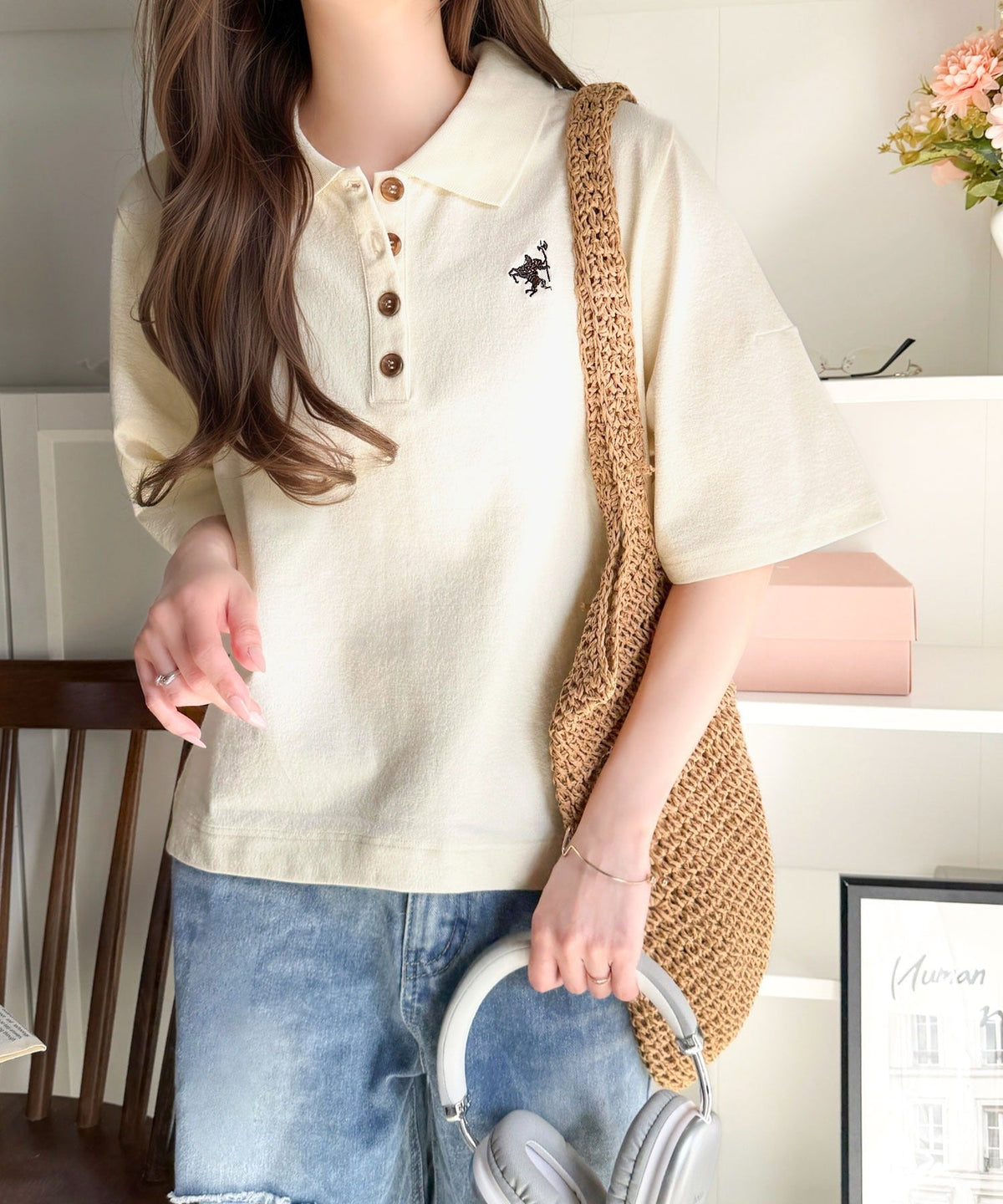 さらっと涼しい大人ポロ。大人のきれい見え◎イージーケアワンポイント胸刺繍ポロ衿プルオーバー（半袖） ce1020353