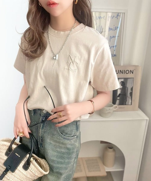《JaVaジャバコラボ》大人カジュアルにぴったり！綿100％英字胸刺繍ピグメント加工Tシャツ（半袖） jv1330018