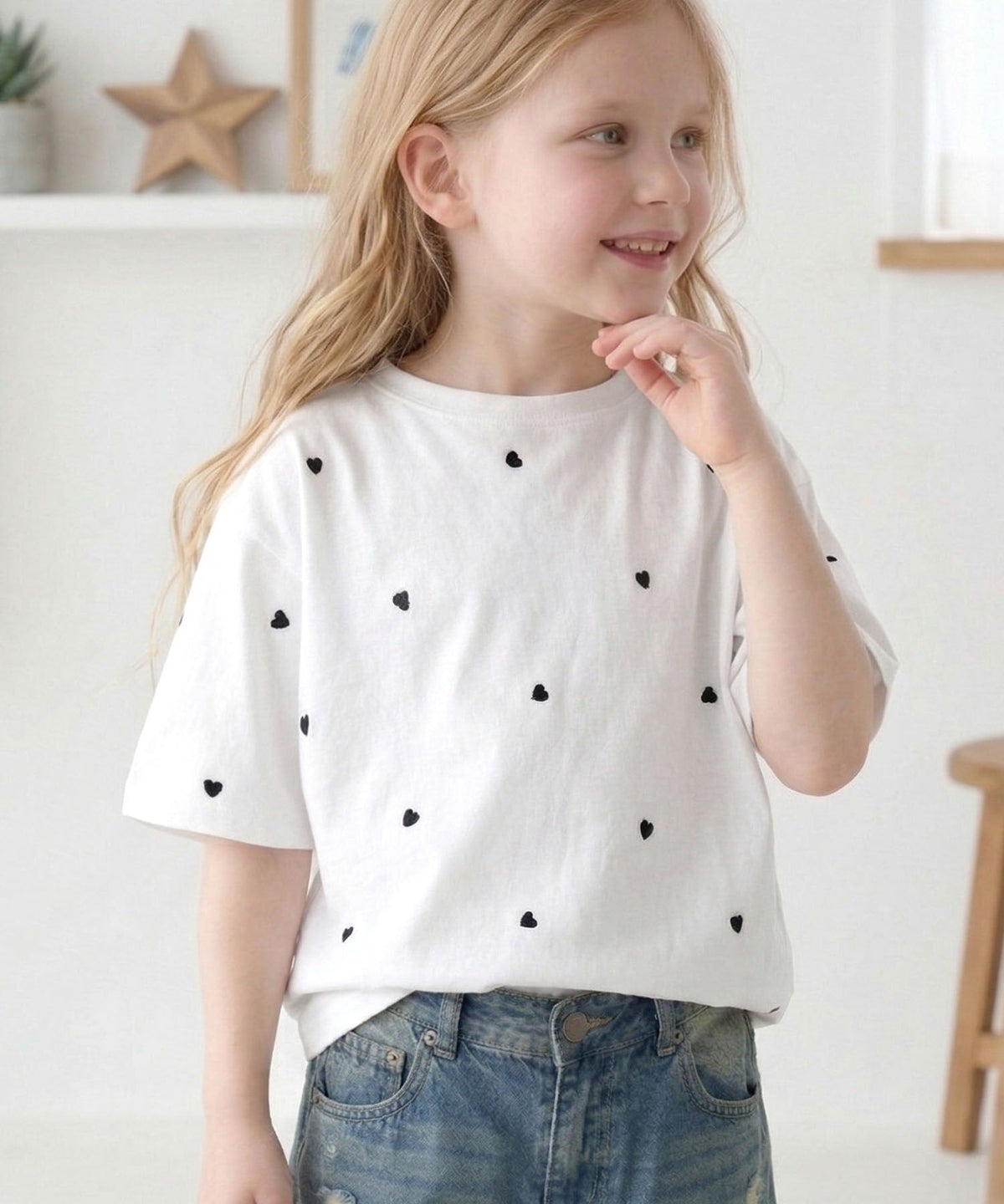 【キッズ】《JaVaジャバコラボ》親子お揃い リンクコーデできちゃう！ミニハート刺繍Tシャツ（半袖） jk1010470