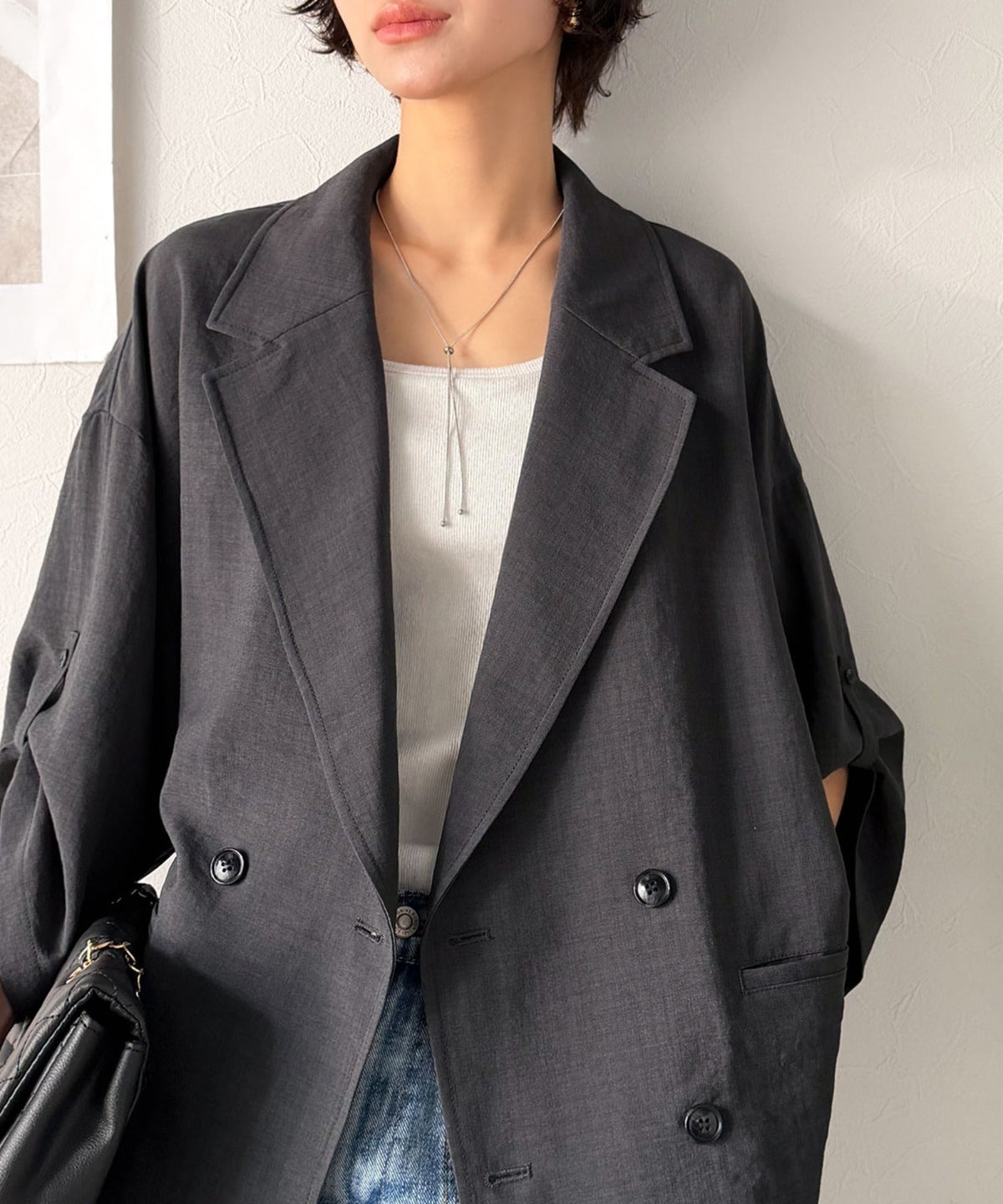 【UVカット・防シワ・接触冷感・吸水速乾機能付き】デイリーにもオフィスにも。ビッグシルエットハーフスリーブダブルジャケット(半袖) ce1265068