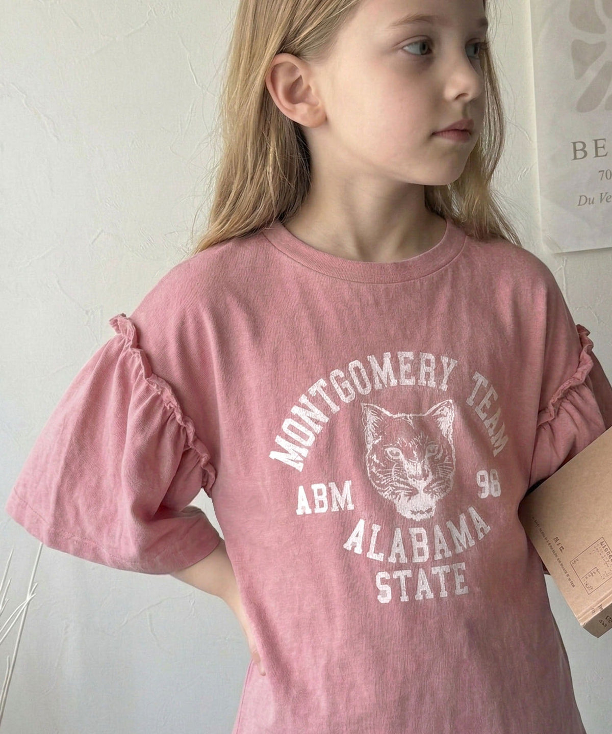 【キッズ】親子リンクコーデ可能◎綿100%カレッジピグメント袖フリルTシャツ ck1020221
