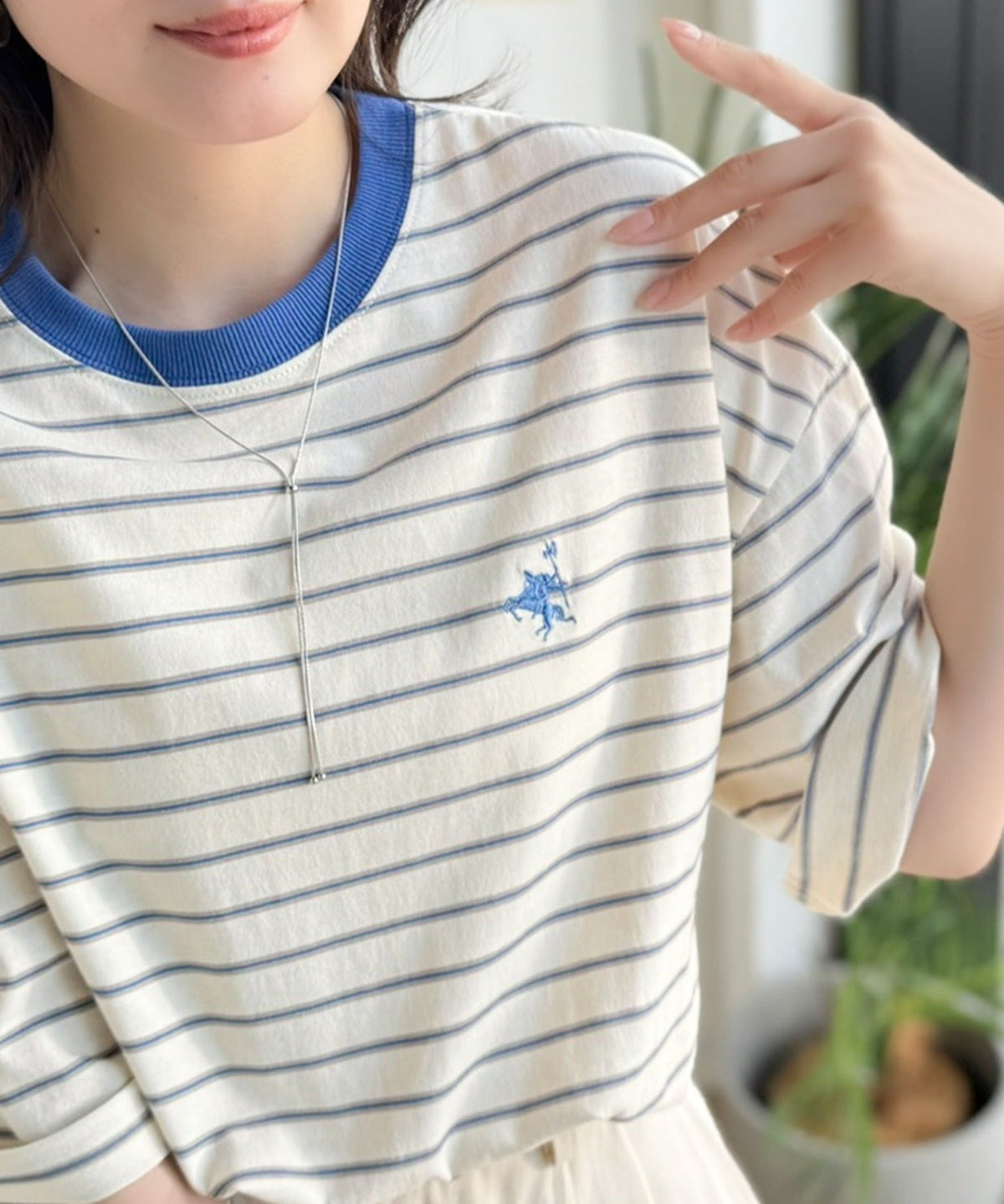 《JaVaジャバコラボ》着回し自在で日常に馴染む♪ 胸刺繍マルチボーダーアソートTシャツ jv1330097
