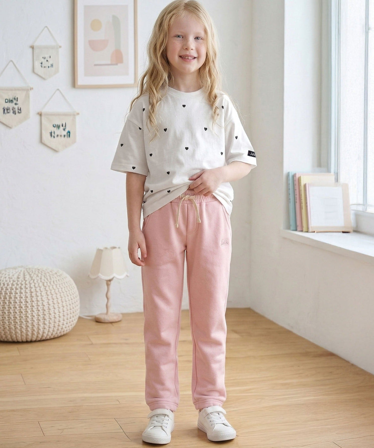 【キッズ】《JaVaジャバコラボ》親子お揃い リンクコーデできちゃう！ミニハート刺繍Tシャツ（半袖） jk1010470