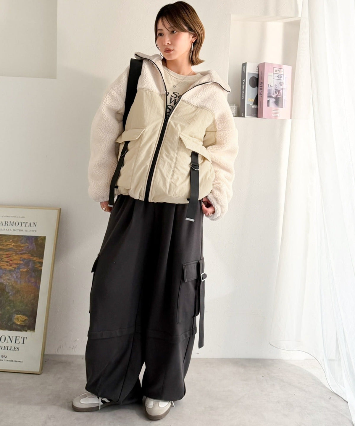 《MAIKOさん×クラシカルエルフコラボ》【親子リンクコーデ可】異素材コンビが魅せる旬のアクティブモード。ボア×ナイロンポケットデザインアウトドアブルゾン ce1010655