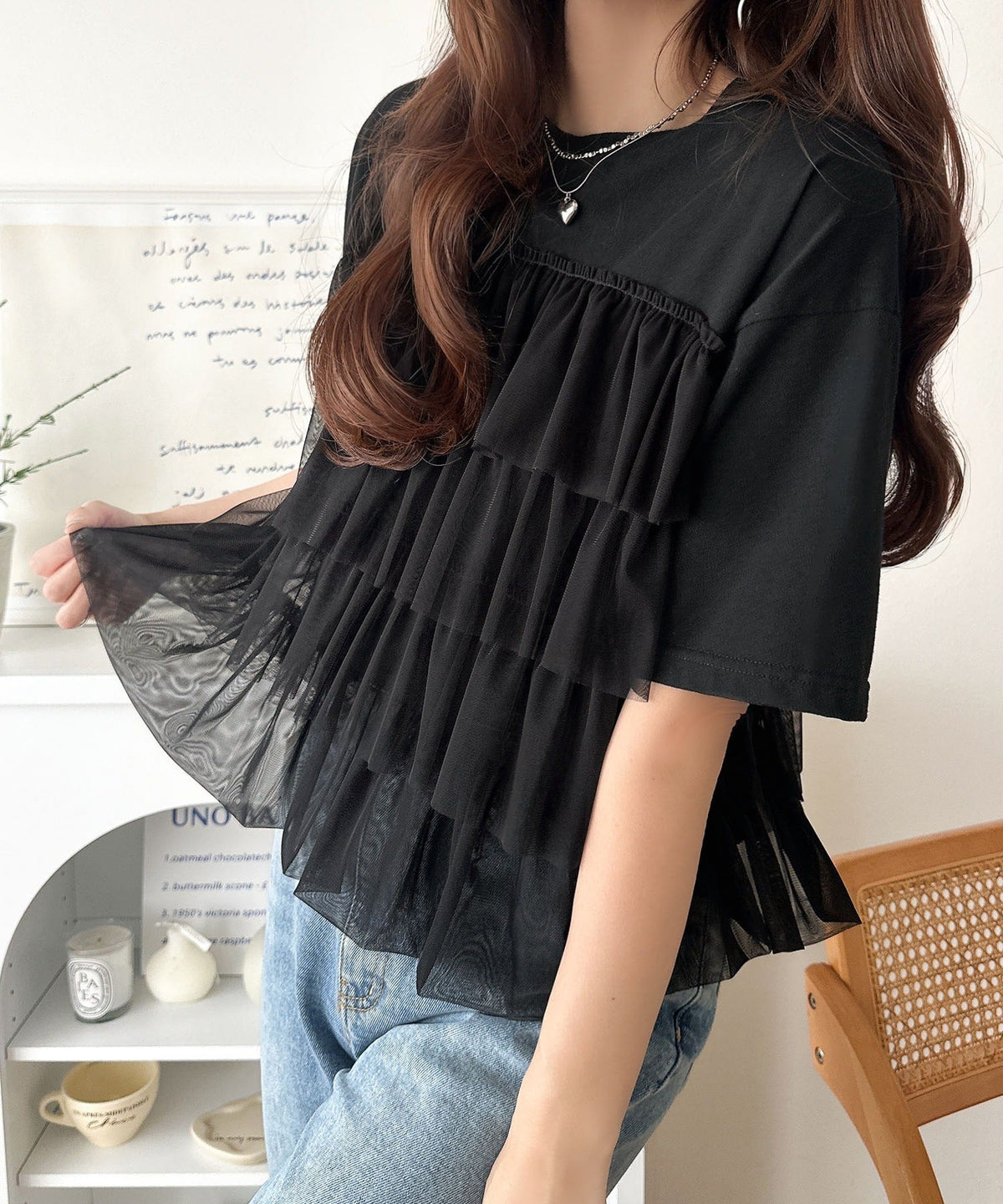 重ねてる風、が今っぽい。ビスチェ風チュールフリルドッキングTシャツ（半袖） ce1010572
