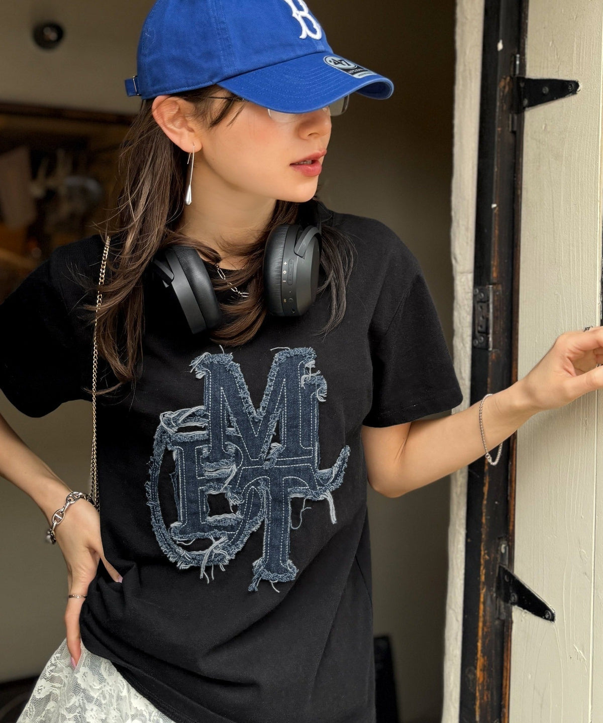 【キッズ】親子リンクコーデ可能♪毎日着せたい 綿100％デニムワッペンフリンジ使いTシャツ mk1329037