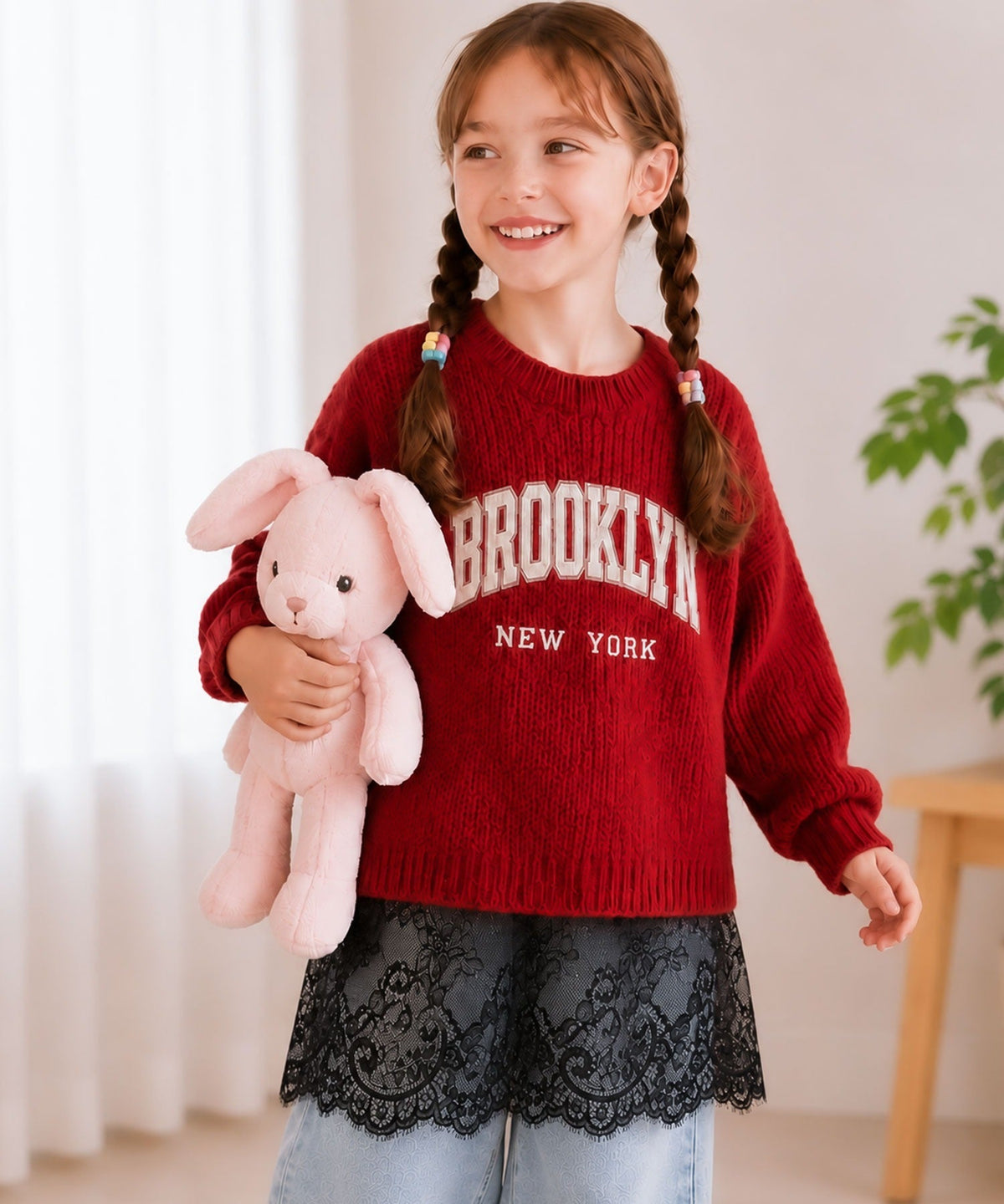【キッズ】親子お揃いOK♪さらっと今っぽくなる 裾レースドッキングTシャツ(長袖) ck1020364