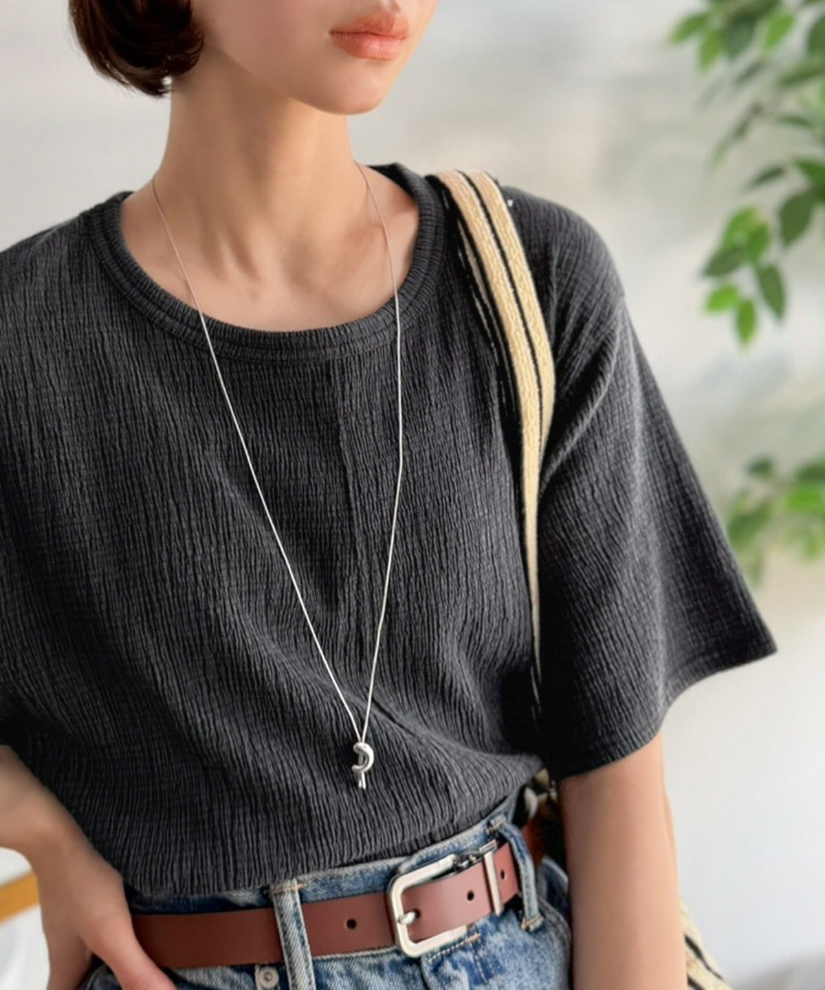 軽やか涼感、さらり抜け感。楊柳ベーシックTシャツ(半袖) ce1260529