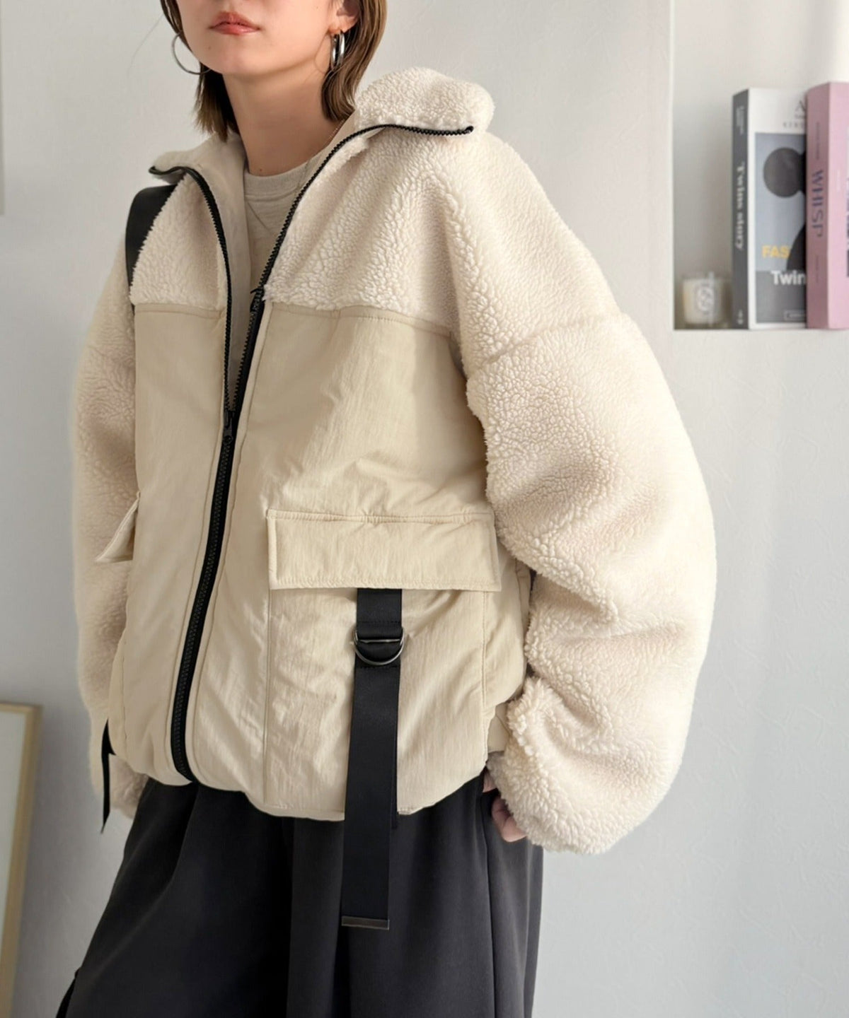 《MAIKOさん×クラシカルエルフコラボ》【親子リンクコーデ可】異素材コンビが魅せる旬のアクティブモード。ボア×ナイロンポケットデザインアウトドアブルゾン ce1010655