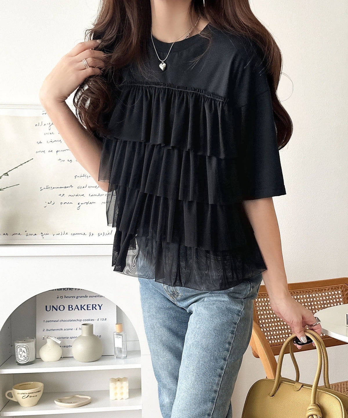 重ねてる風、が今っぽい。ビスチェ風チュールフリルドッキングTシャツ（半袖） ce1010572